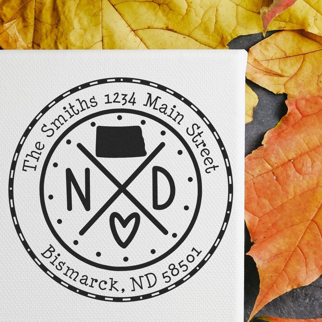 Wooden Handle Round North Dakota State Cross Custom-Made Home Address For Envelopes Rubber Stamp - Engineer Seal Stamps