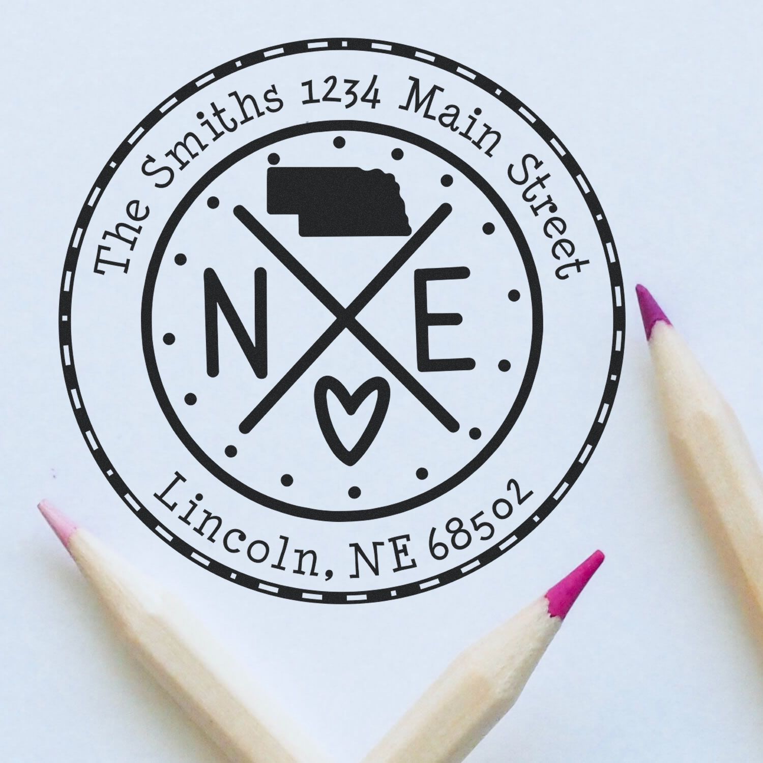 Wooden Handle Round Nebraska State Cross Custom-Made Address Label Rubber Stamp - Engineer Seal Stamps