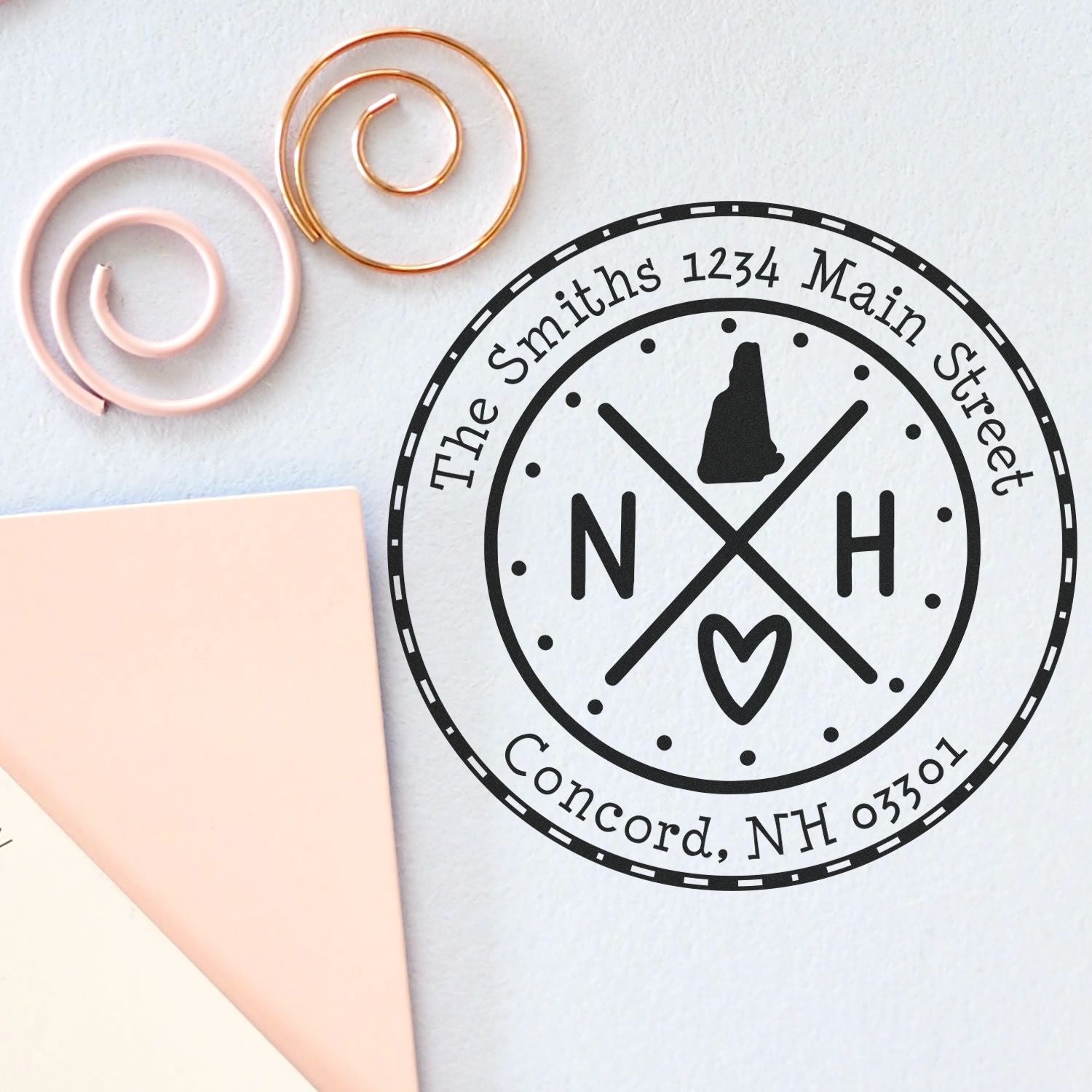 Wooden Handle Round New Hampshire State Cross Custom-Made Address Return Stamp - Engineer Seal Stamps