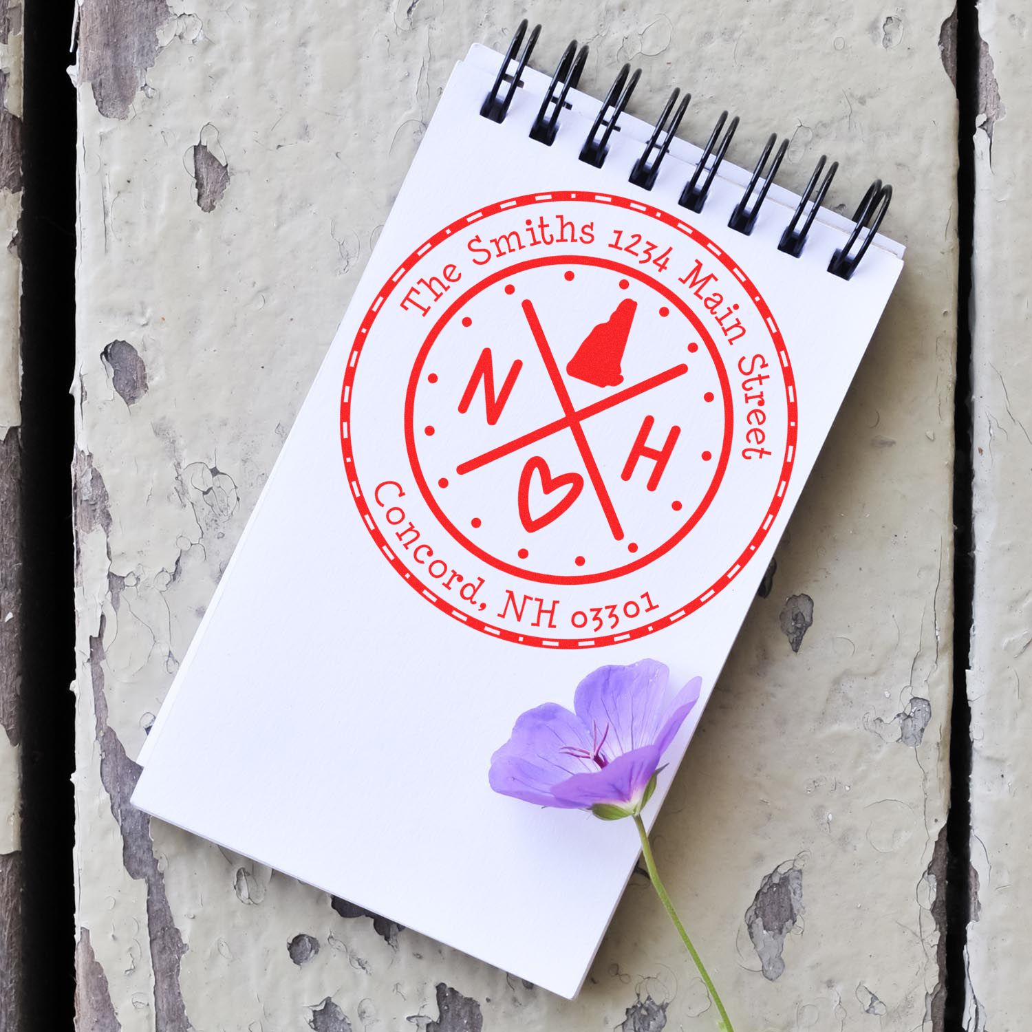 Self-Inking Round New Hampshire State Cross Customized Home Address Rubber Stamp - Engineer Seal Stamps