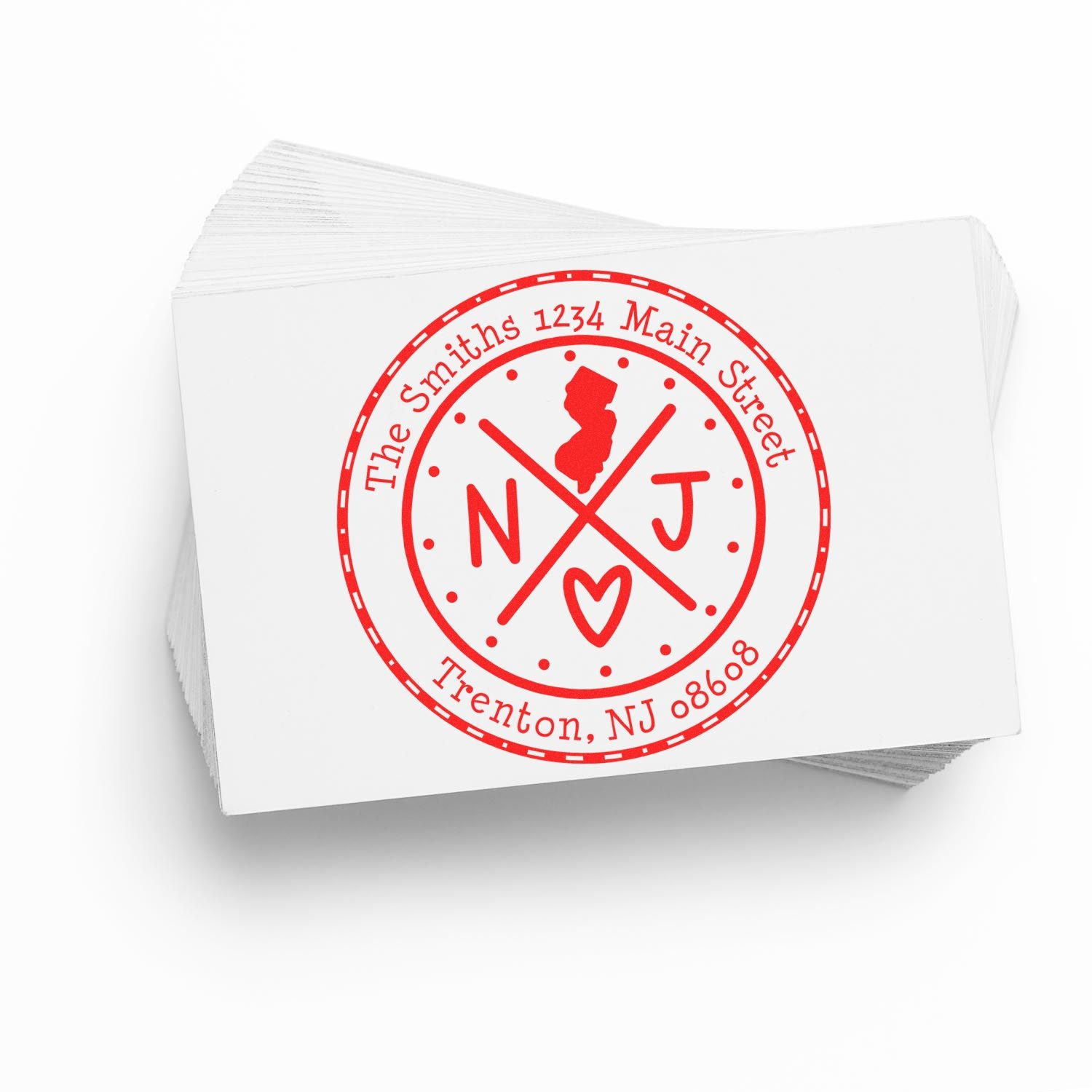 Self-Inking Round New Jersey State Cross Customized Home Address Stamp - Engineer Seal Stamps