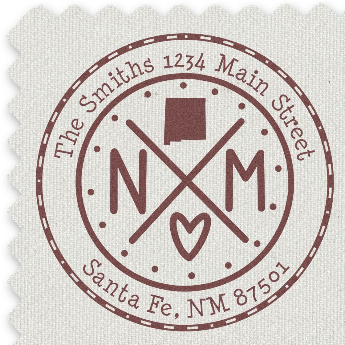Wooden Handle Round New Mexico State Cross Custom-Made Address Rubber Stamp - Engineer Seal Stamps
