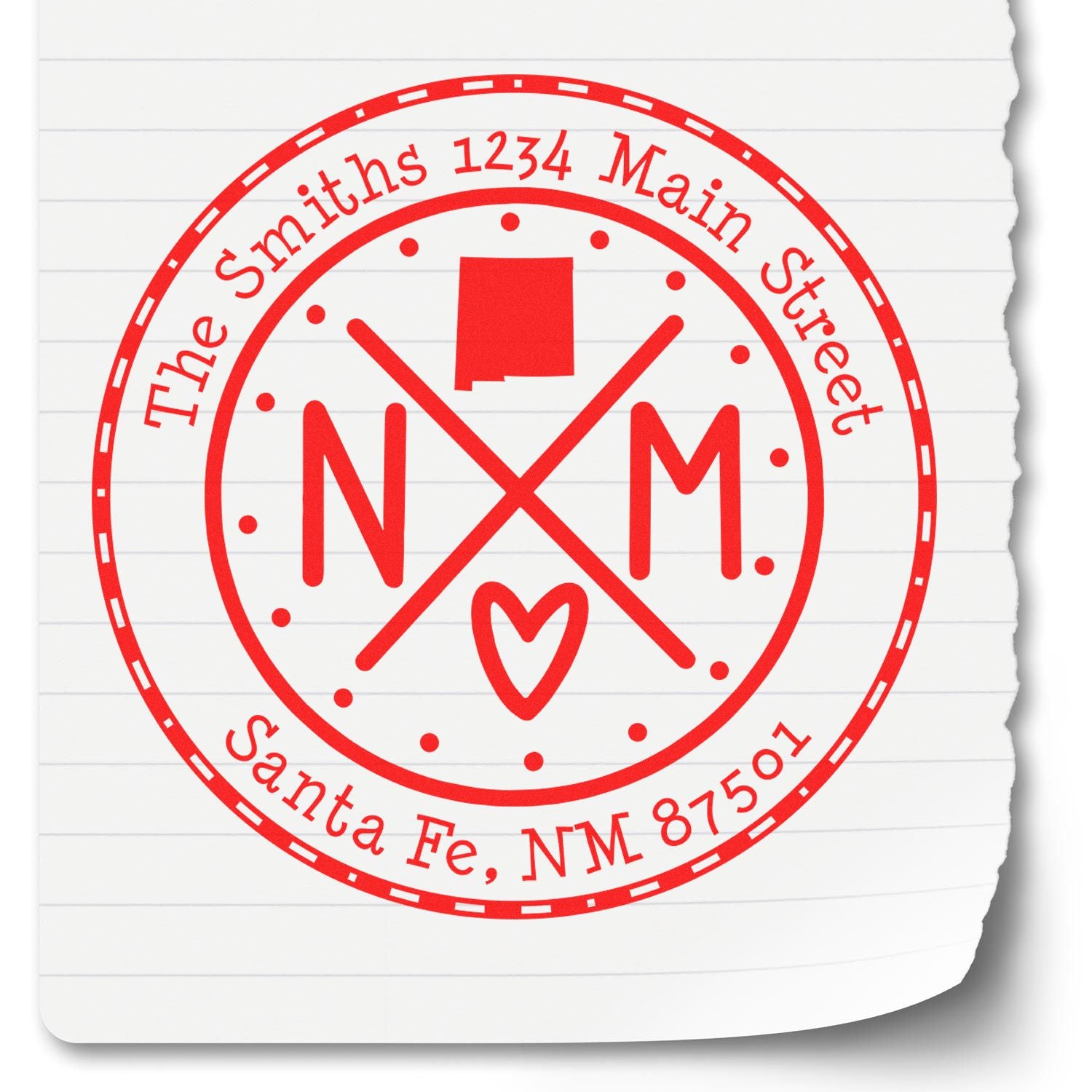 Wooden Handle Round New Mexico State Cross Custom-Made Address Rubber Stamp - Engineer Seal Stamps