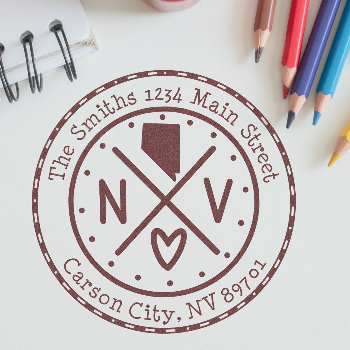 Wooden Handle Round Nevada State Cross Custom-Made Address Return Rubber Stamp - Engineer Seal Stamps