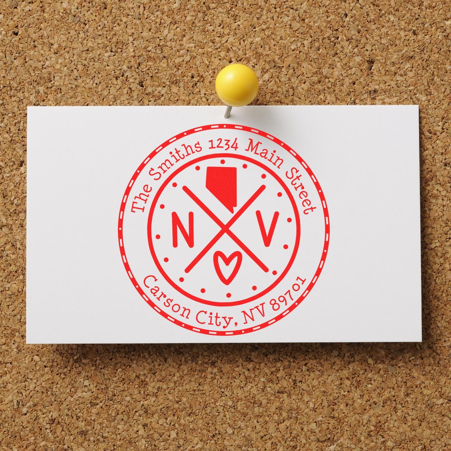 Wooden Handle Round Nevada State Cross Custom-Made Address Return Rubber Stamp - Engineer Seal Stamps
