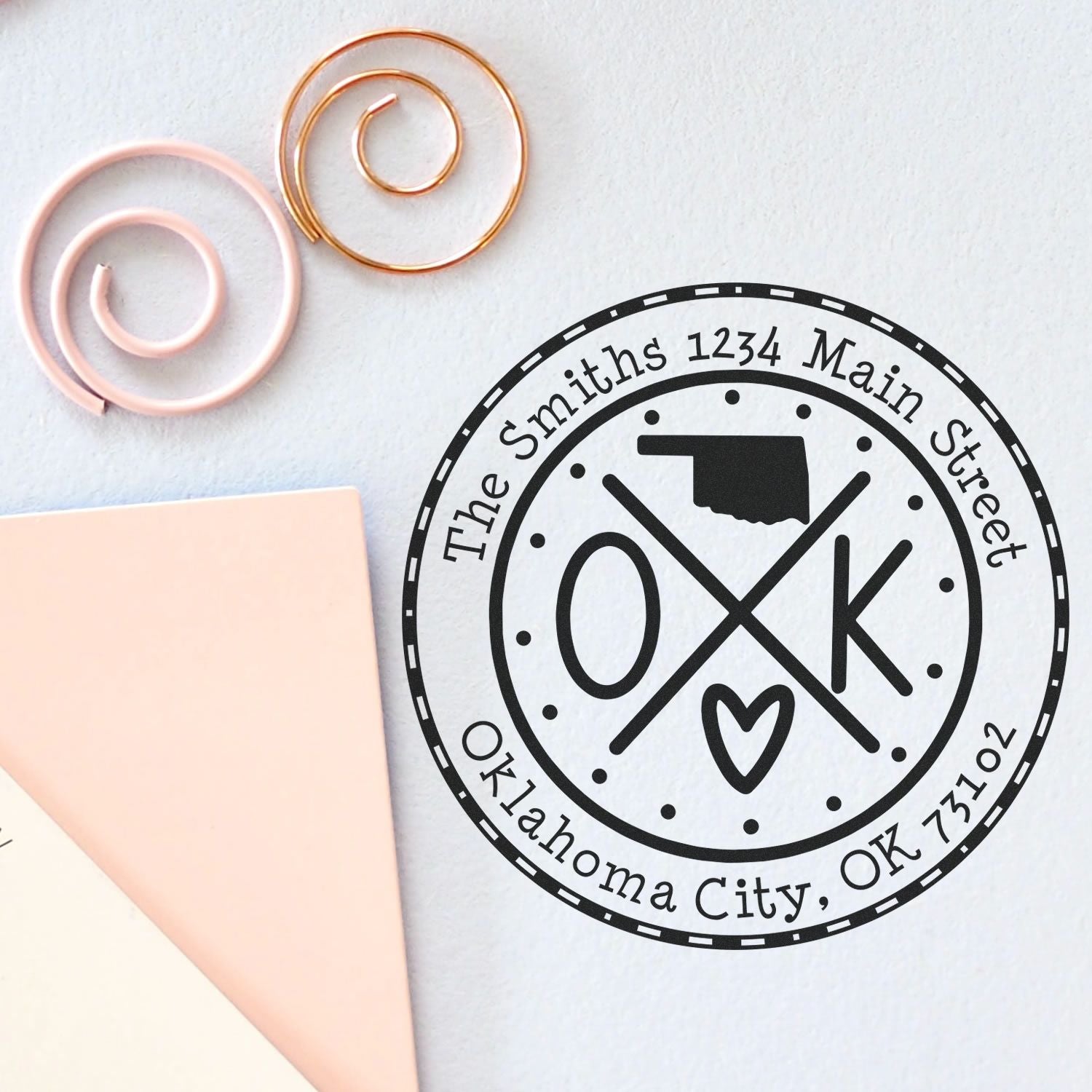 Wooden Handle Round Oklahoma State Cross Custom-Made Home Address For Envelopes Rubber Stamp - Engineer Seal Stamps