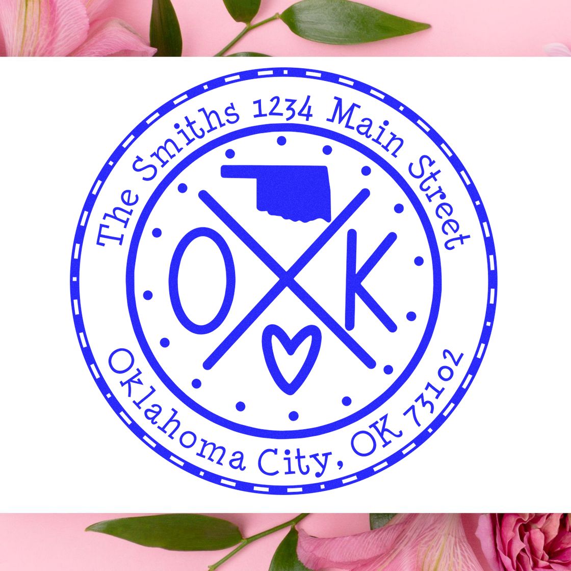 Round PSI Oklahoma State Cross Customizable Name and Address Pre-Inked Stamp - Engineer Seal Stamps