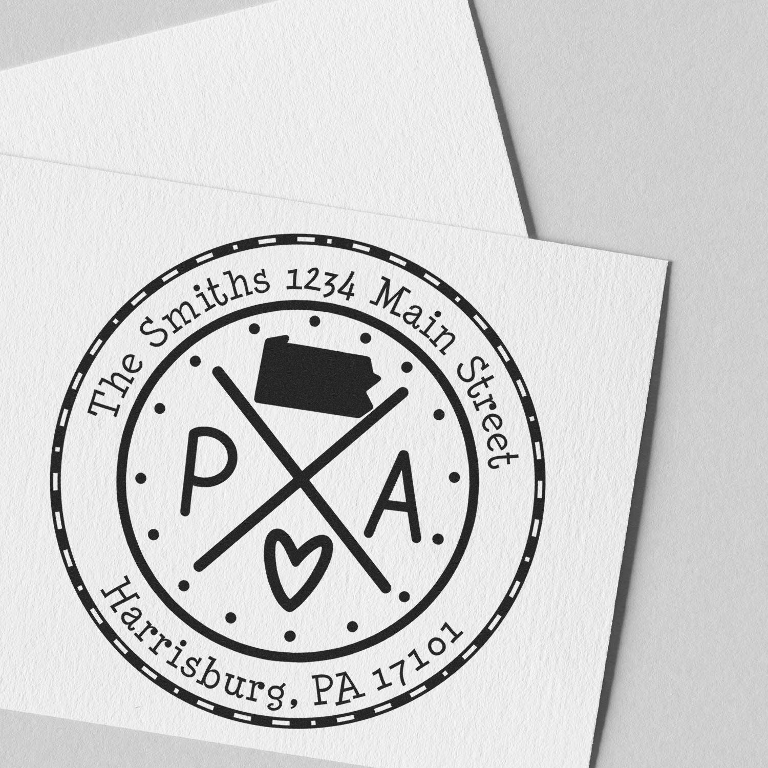Wooden Handle Round Pennsylvania State Cross Custom-Made Home Address Stamp - Engineer Seal Stamps