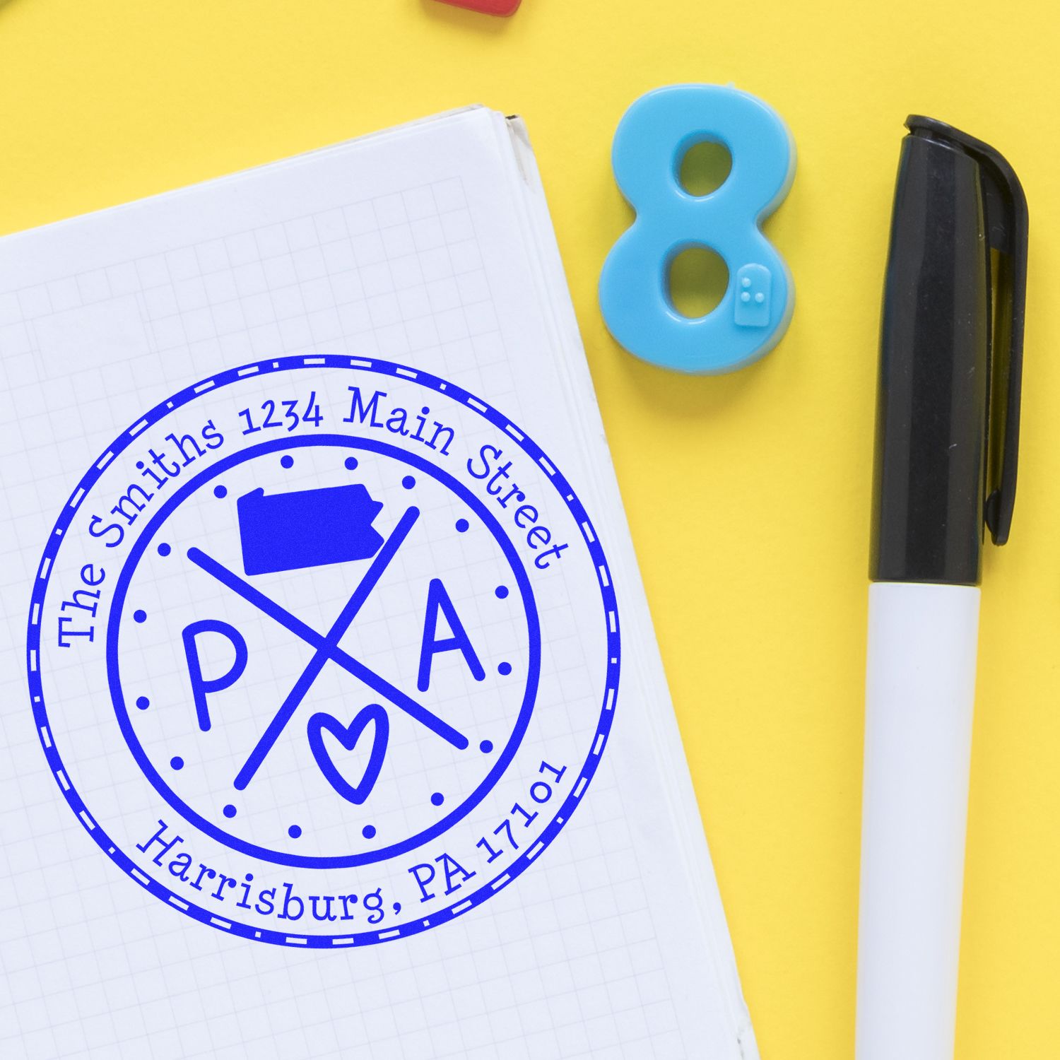 Self-Inking Round Pennsylvania State Cross Customized Mailing Address Rubber Stamp - Engineer Seal Stamps