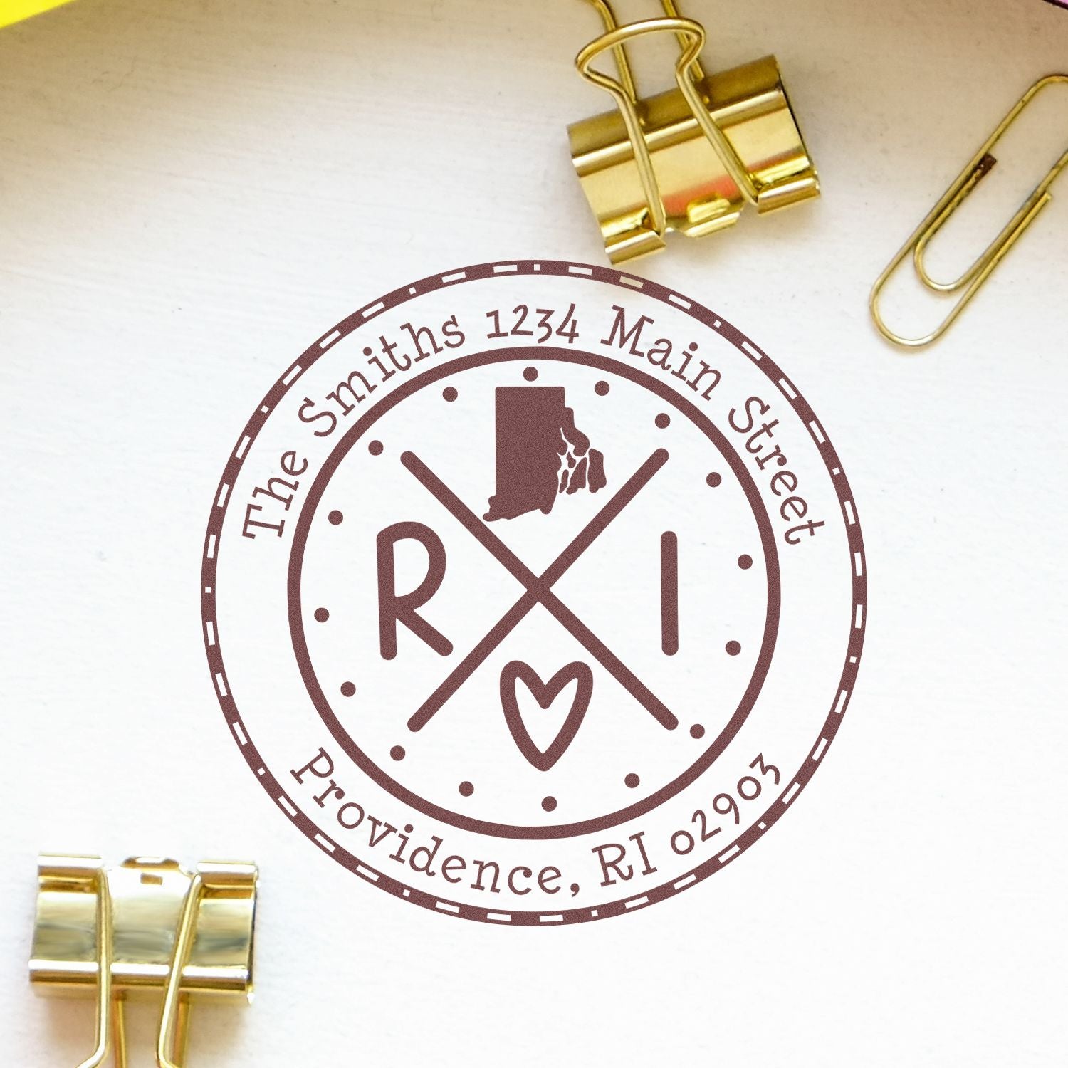 Wooden Handle Round Rhode Island State Cross Custom-Made Home Address Rubber Stamp - Engineer Seal Stamps