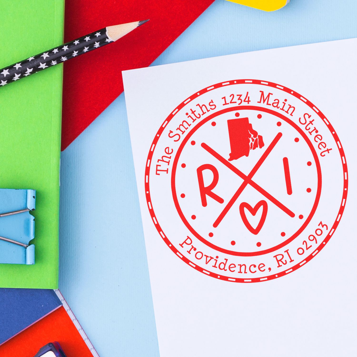 Round PSI Rhode Island State Cross Customizable New Address Pre-Inked Stamp - Engineer Seal Stamps