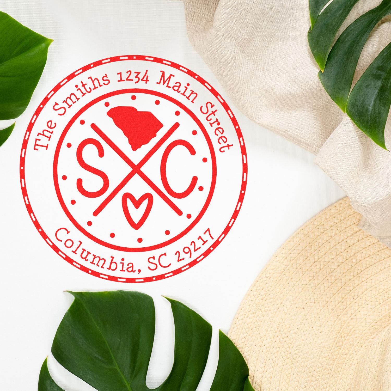 Wooden Handle Round South Carolina State Cross Custom-Made Mail Address Rubber Stamp - Engineer Seal Stamps