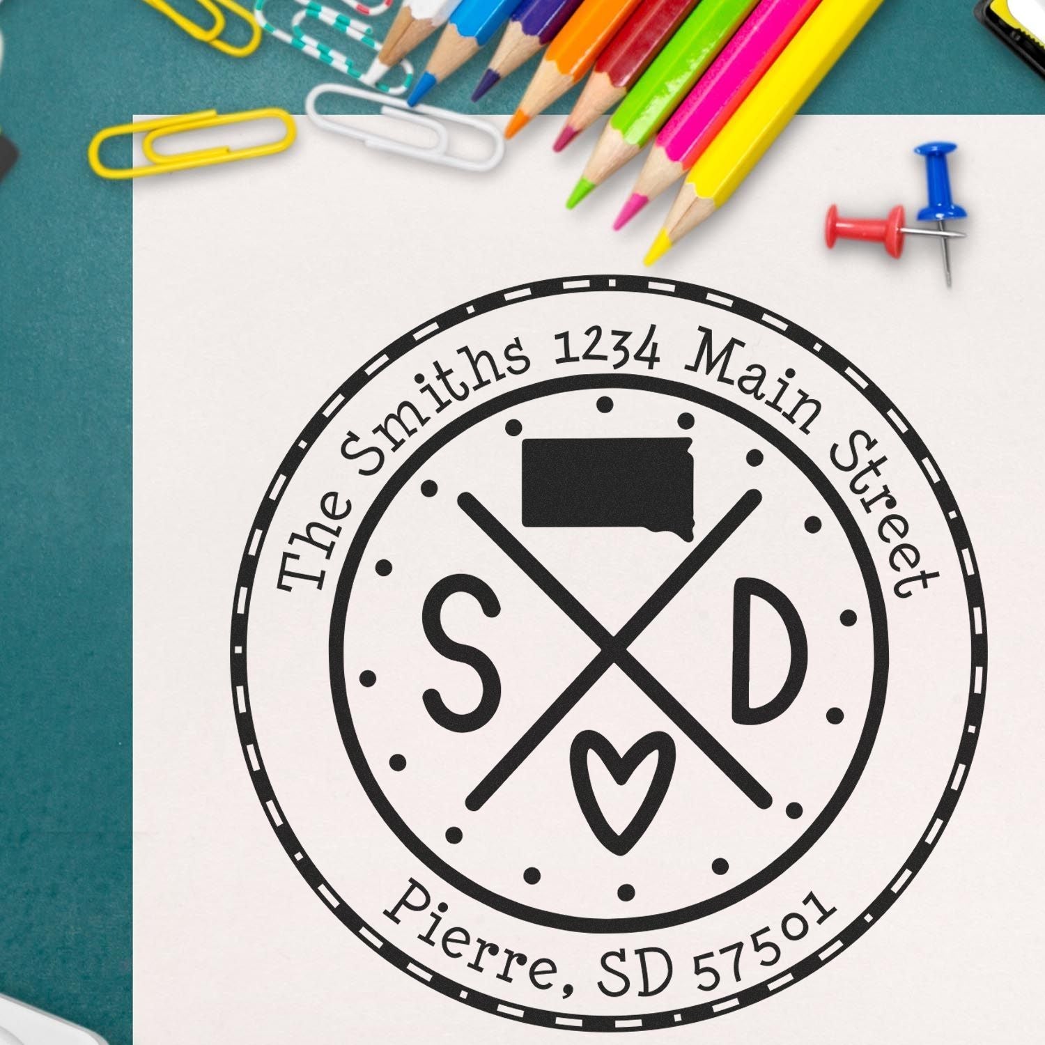 Slim South Dakota State Cross Customizable Address Label Stamp - Engineer Seal Stamps