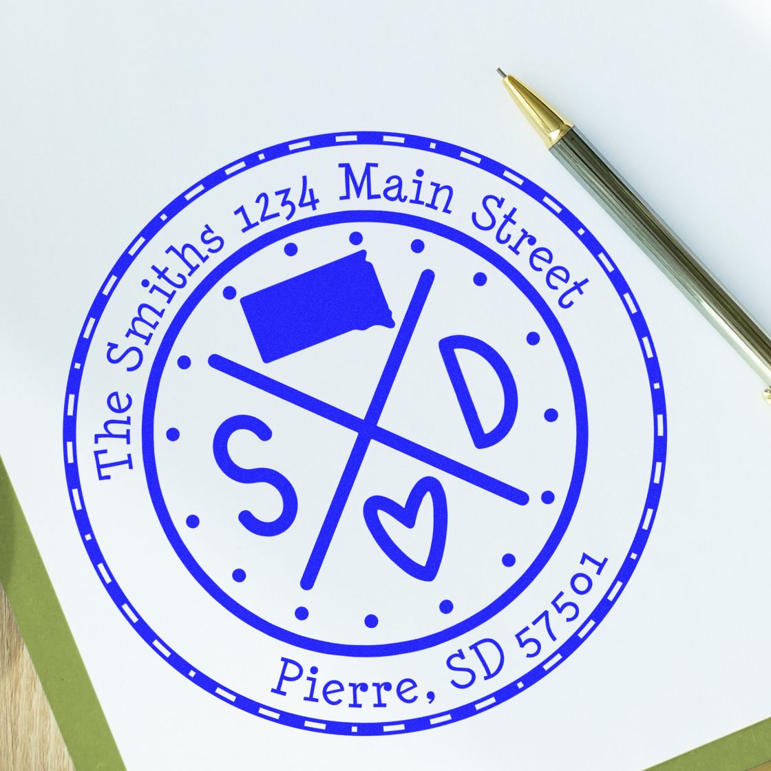 Self-Inking Round South Dakota State Cross Customized Mailing Rubber Stamp - Engineer Seal Stamps