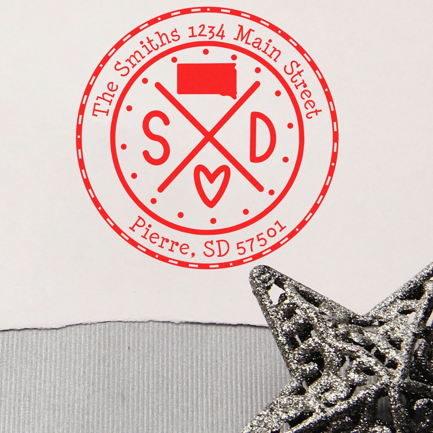Self-Inking Round South Dakota State Cross Customized Mailing Rubber Stamp - Engineer Seal Stamps