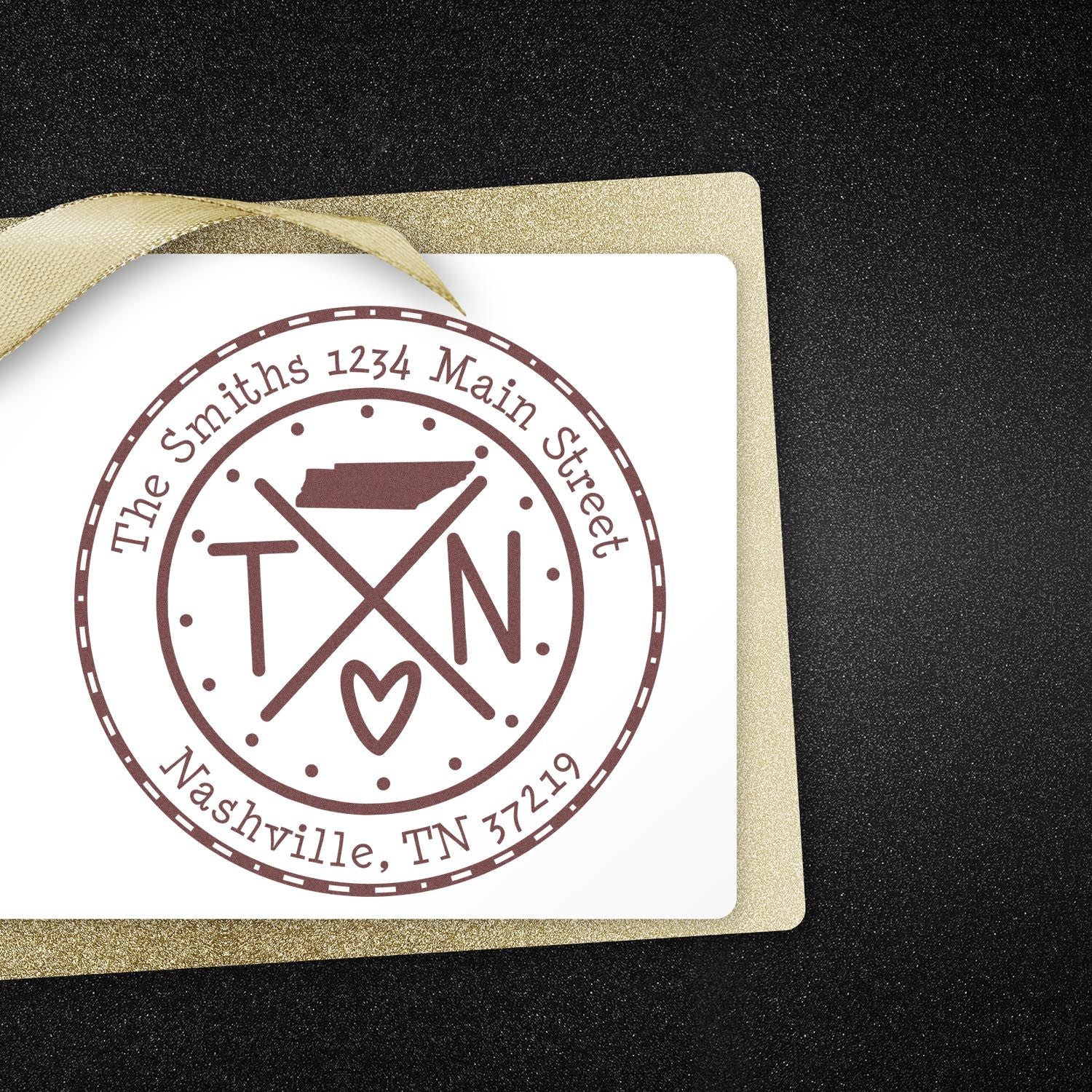 Wooden Handle Round Tennessee State Cross Custom-Made Mail Address Rubber Stamp - Engineer Seal Stamps