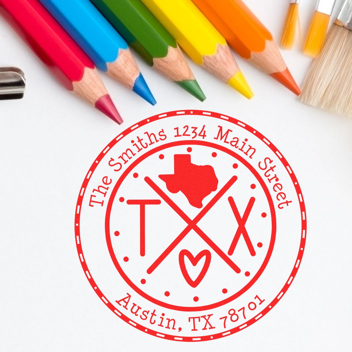 Wooden Handle Round Texas State Cross Custom-Made Mail Rubber Stamp - Engineer Seal Stamps