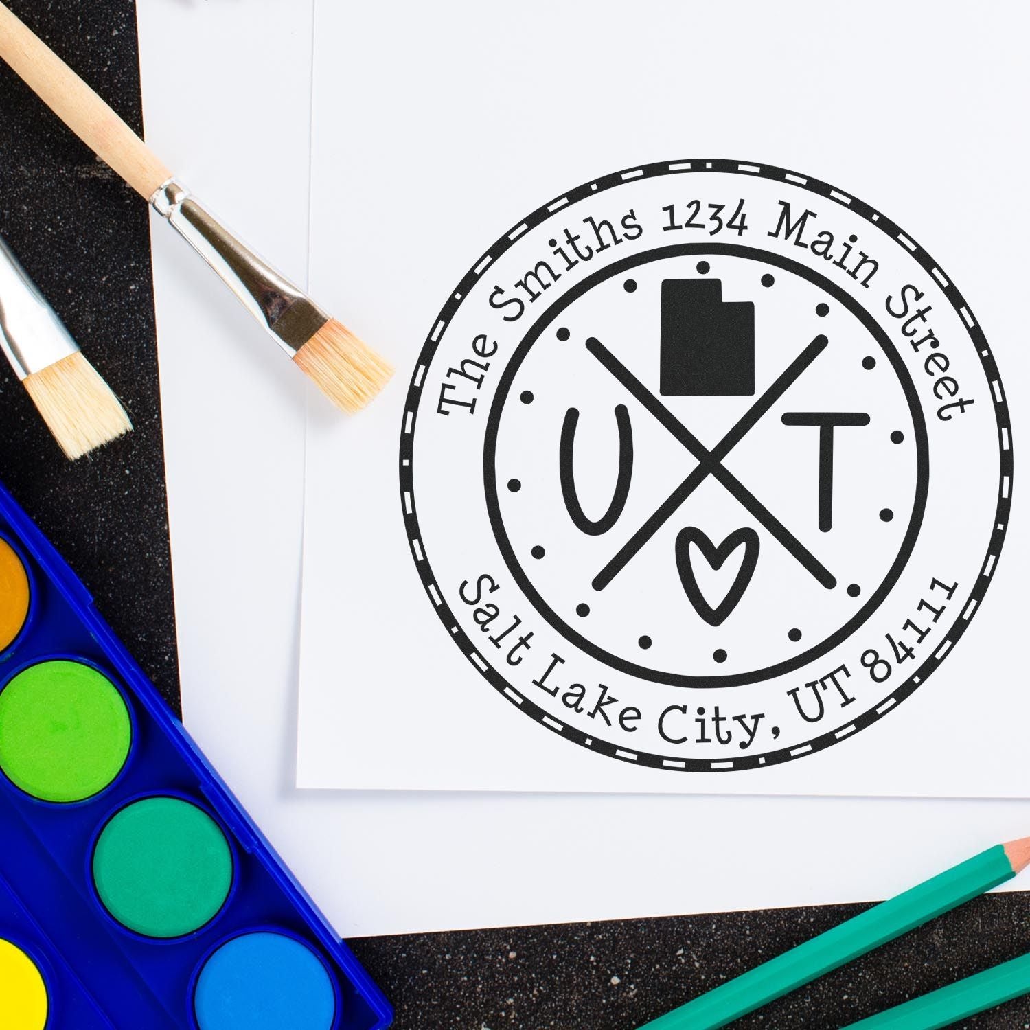 Slim Utah State Cross Customizable Address Return Stamp - Engineer Seal Stamps