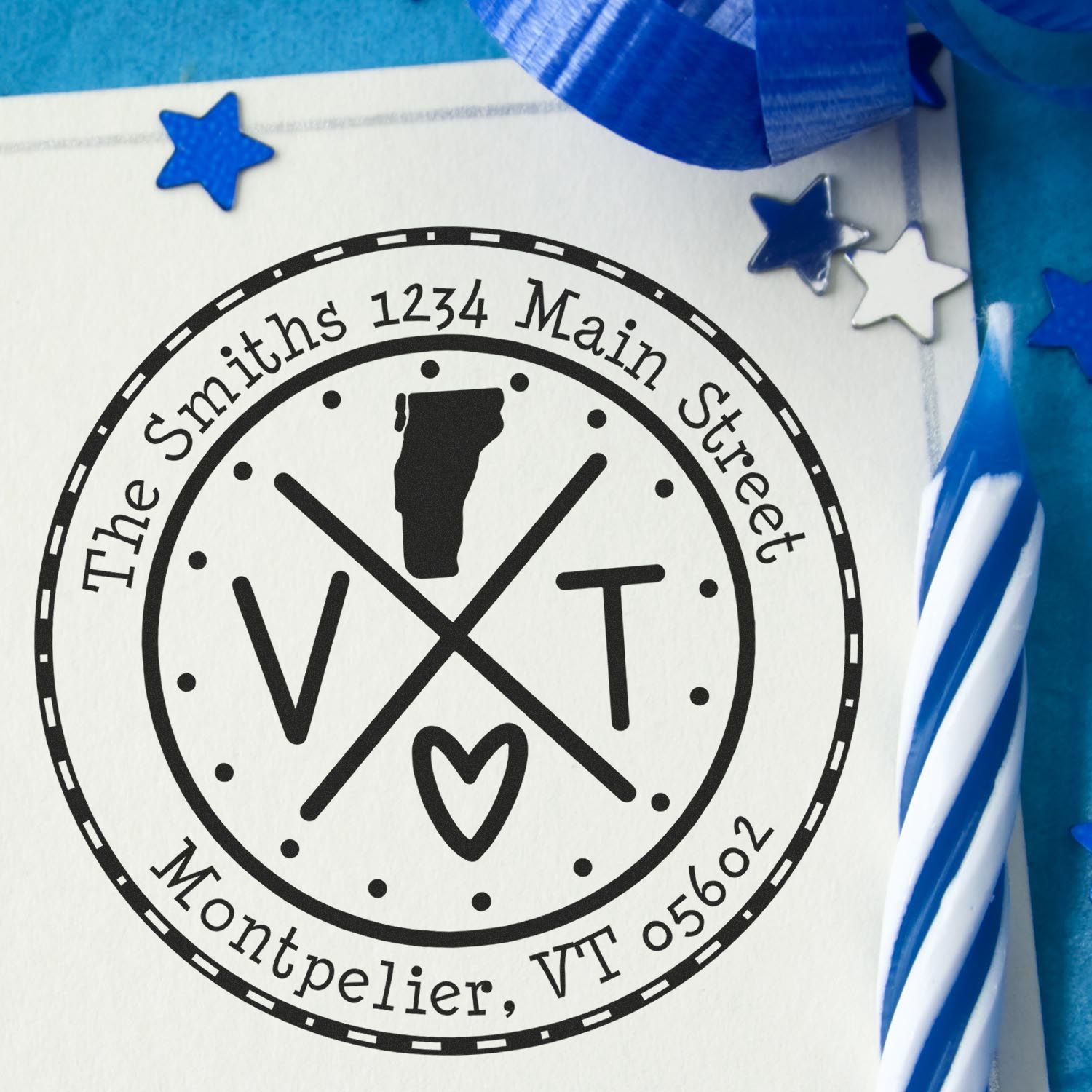 Round PSI Vermont State Cross Customizable Return Address Pre-Inked Stamp - Engineer Seal Stamps