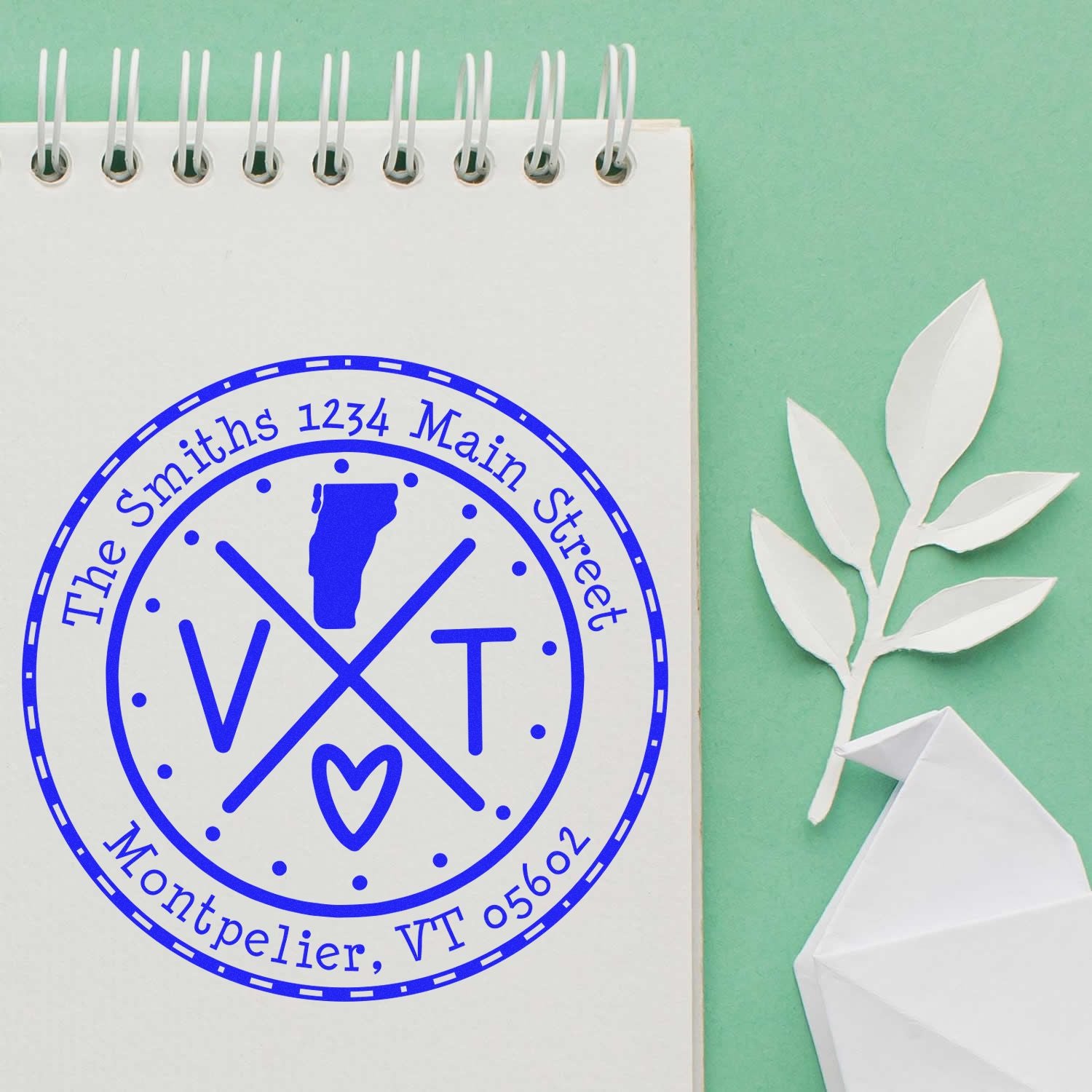 Round PSI Vermont State Cross Customizable Return Address Pre-Inked Stamp - Engineer Seal Stamps