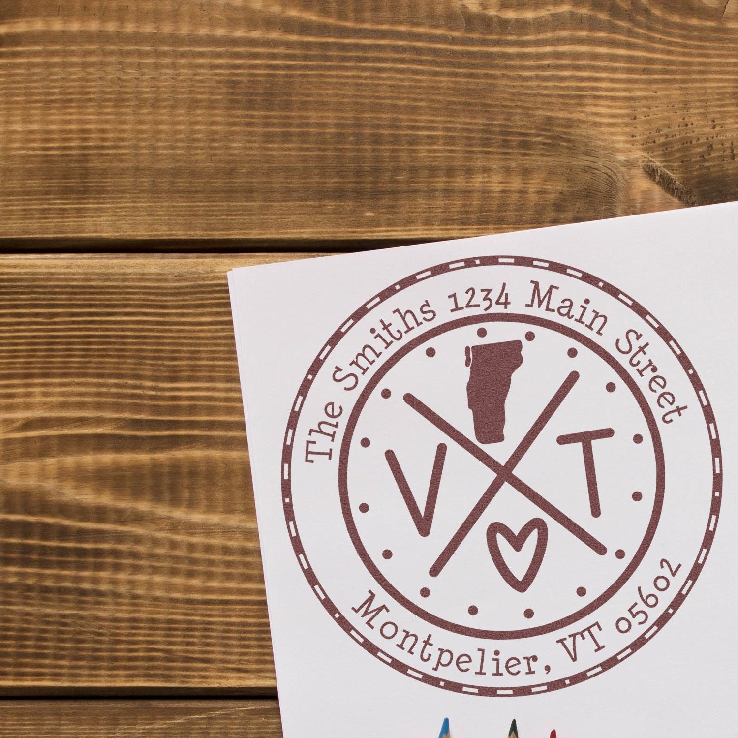 Round PSI Vermont State Cross Customizable Return Address Pre-Inked Stamp - Engineer Seal Stamps