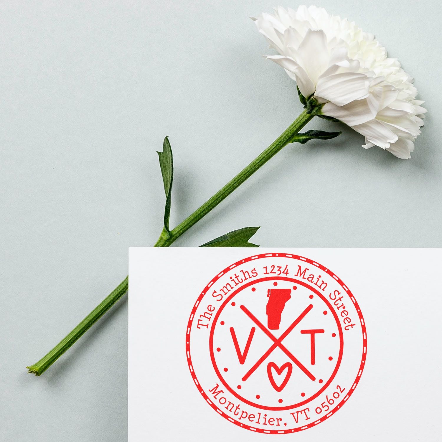 Round PSI Vermont State Cross Customizable Return Address Pre-Inked Stamp - Engineer Seal Stamps