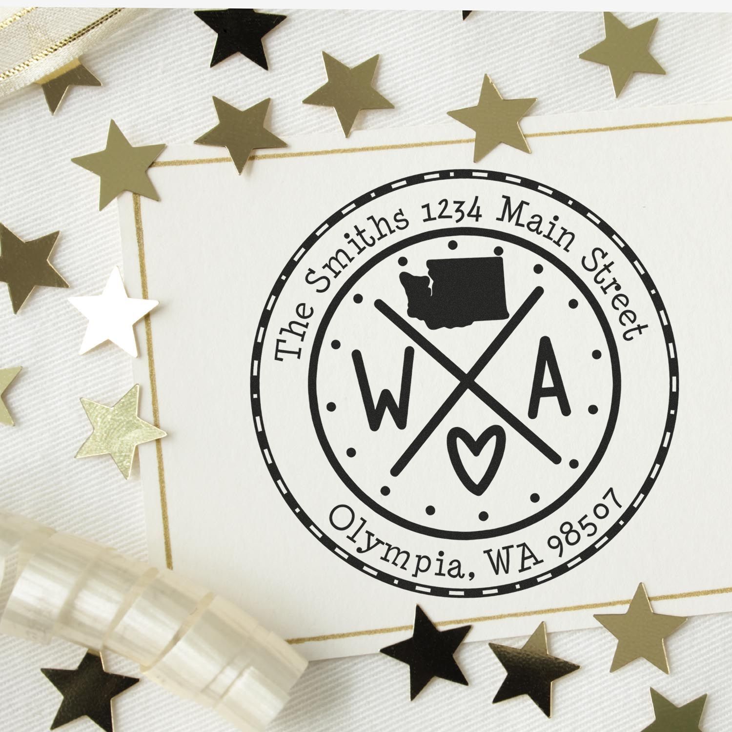 Round PSI Washington State Cross Customizable Return Address Stamper - Engineer Seal Stamps