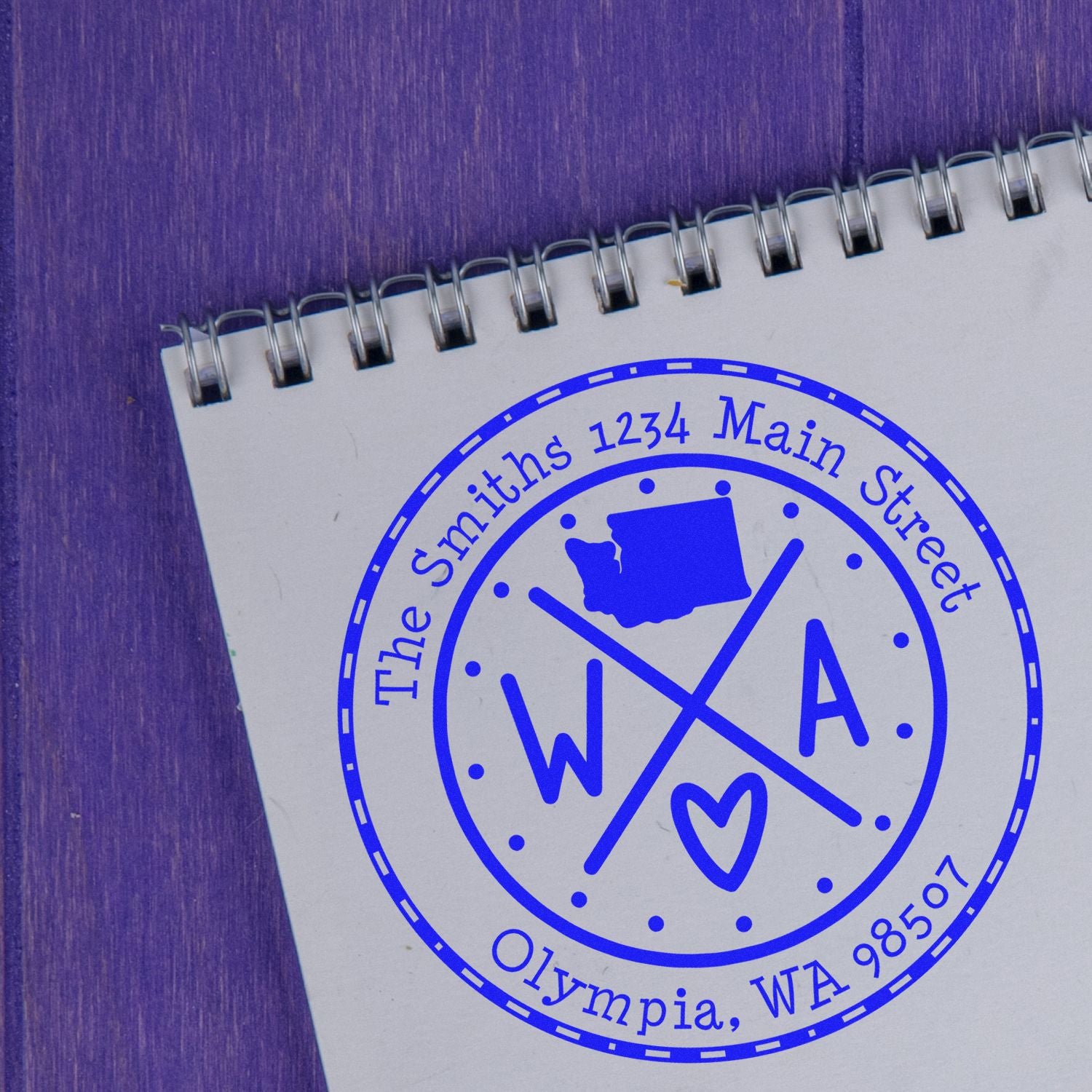 Wooden Handle Round Washington State Cross Custom-Made Mailing Address Stamp - Engineer Seal Stamps