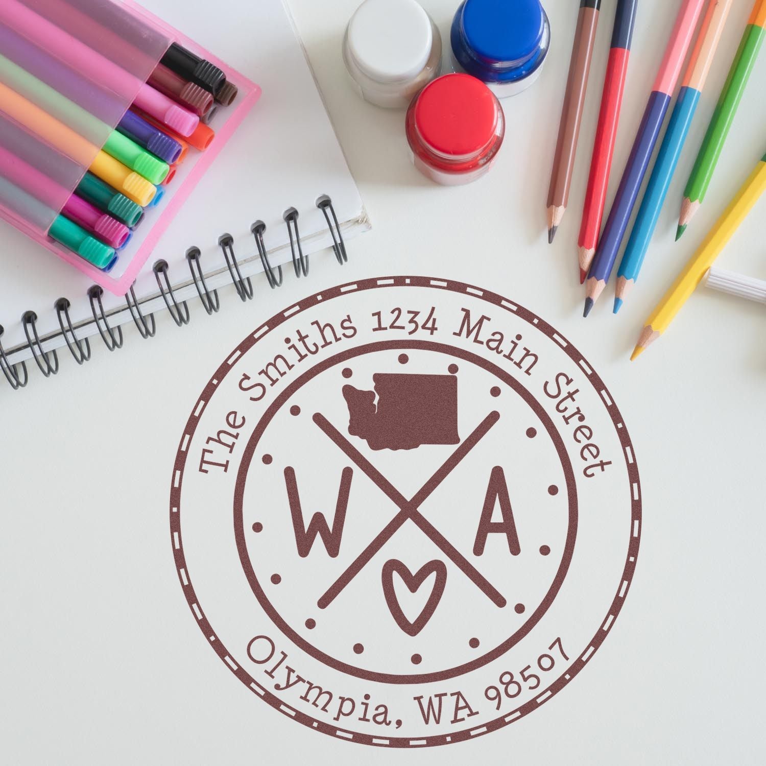 Round PSI Washington State Cross Customizable Return Address Stamper - Engineer Seal Stamps