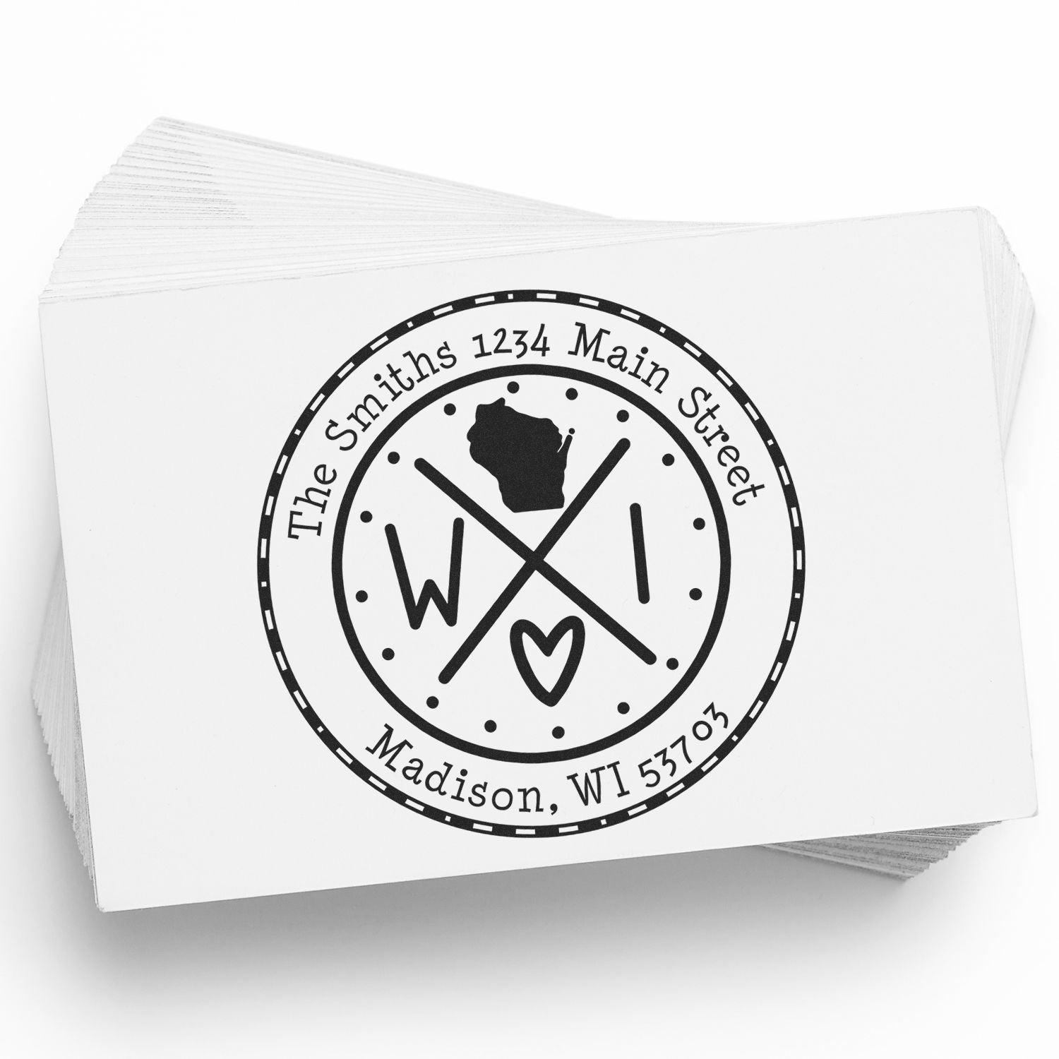 Wooden Handle Round Wisconsin State Cross Custom-Made Mailing Rubber Stamp - Engineer Seal Stamps