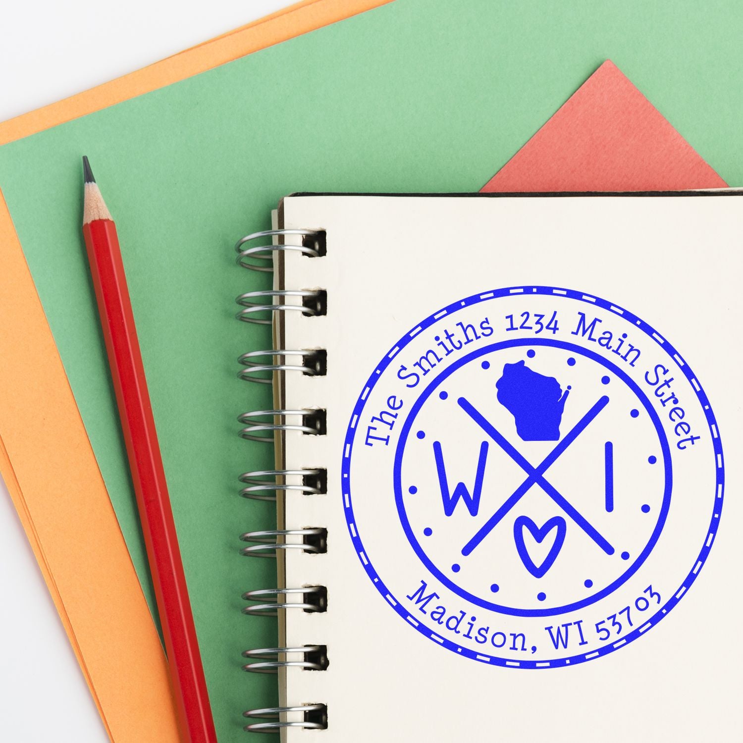 Self-Inking Round Wisconsin State Cross Customized New Address Stamper - Engineer Seal Stamps