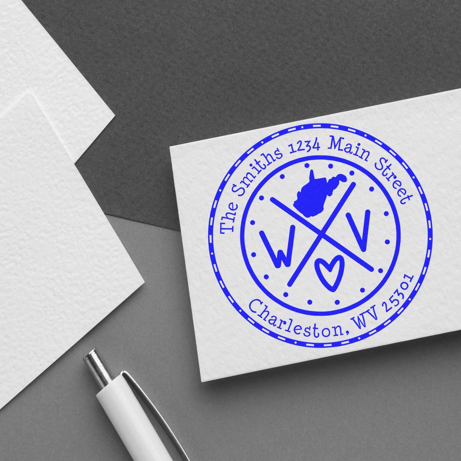 Self-Inking Round West Virginia State Cross Customized New Address Stamp - Engineer Seal Stamps