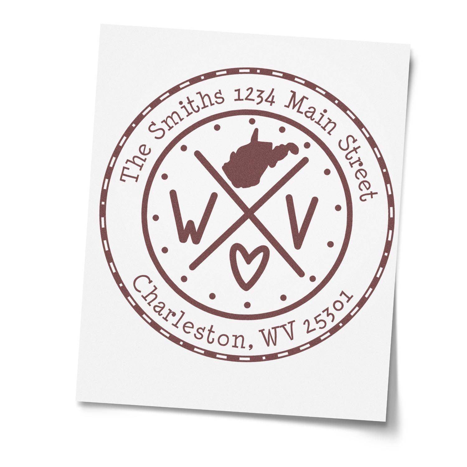 Wooden Handle Round West Virginia State Cross Custom-Made Mailing Address Rubber Stamp - Engineer Seal Stamps