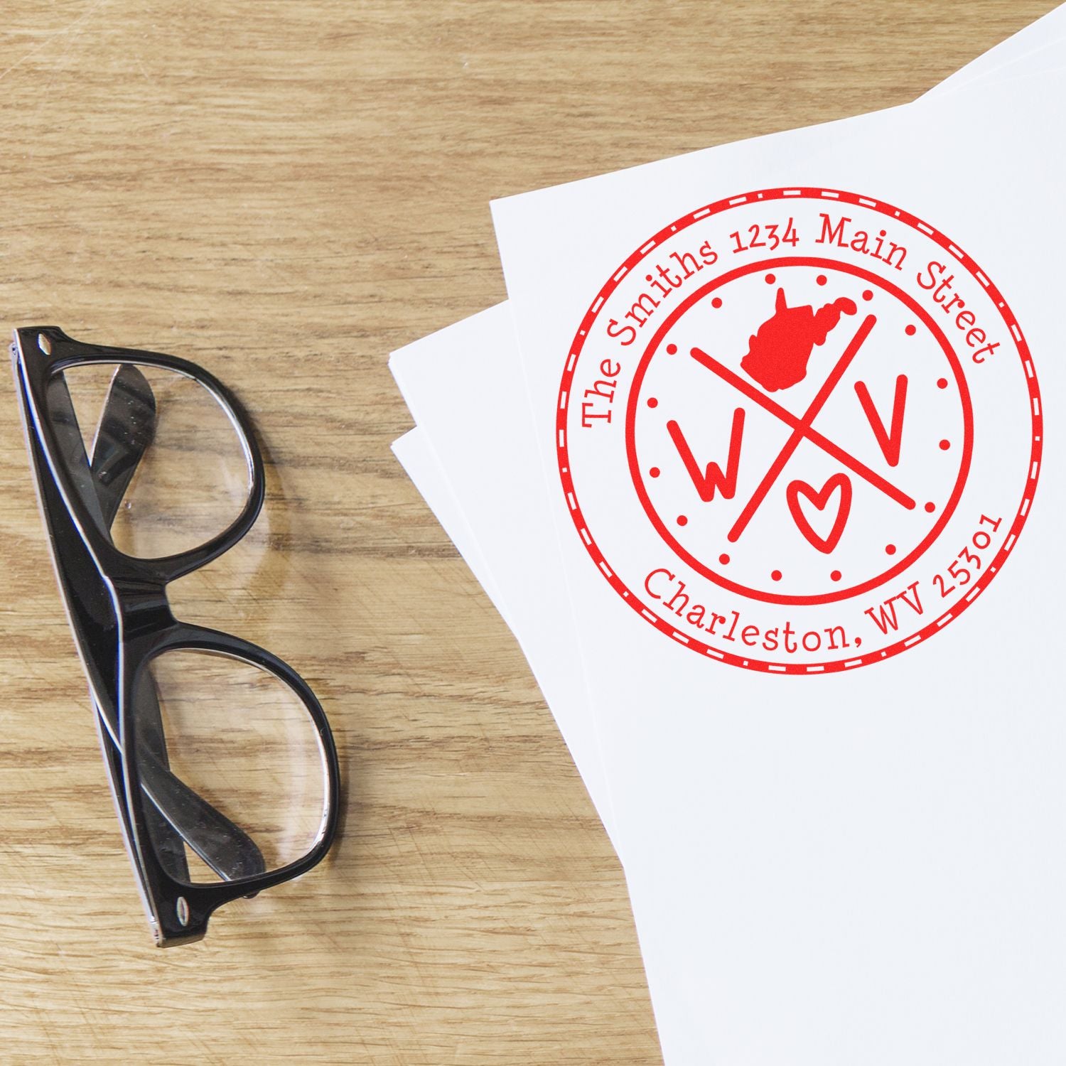 Self-Inking Round West Virginia State Cross Customized New Address Stamp - Engineer Seal Stamps