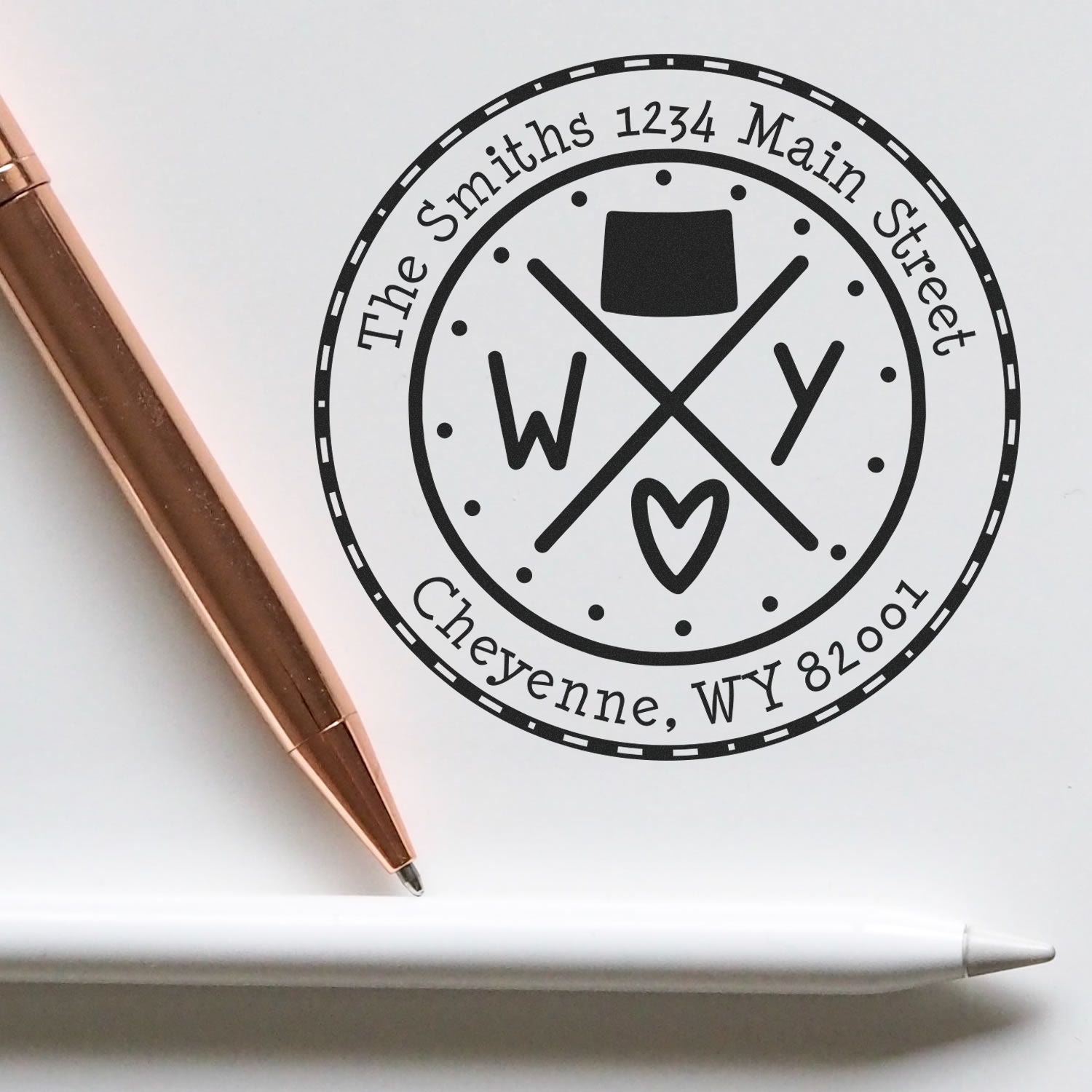 Self-Inking Round Wyoming State Cross Customized New Home Address Rubber Stamp - Engineer Seal Stamps