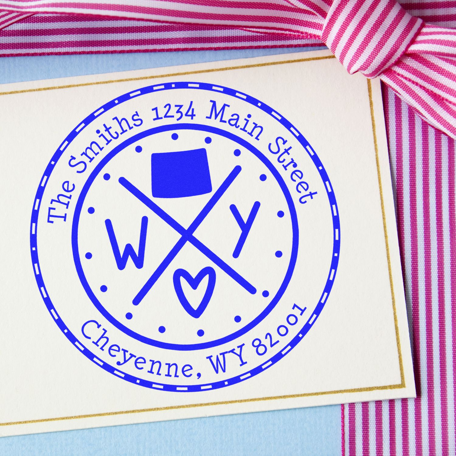 Round PSI Wyoming State Cross Customized Address Label Stamper - Engineer Seal Stamps