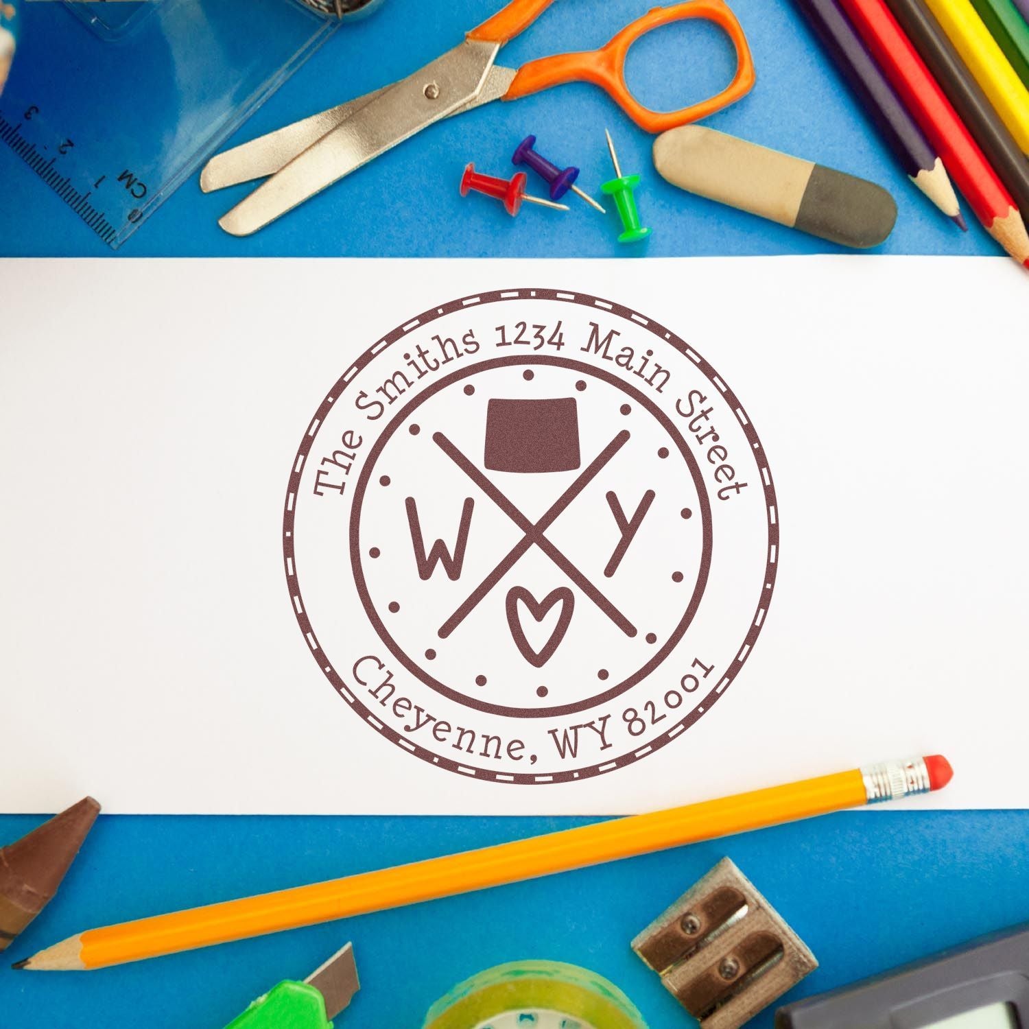 Slim Wyoming State Cross Customizable Home Address For Envelopes Stamp - Engineer Seal Stamps