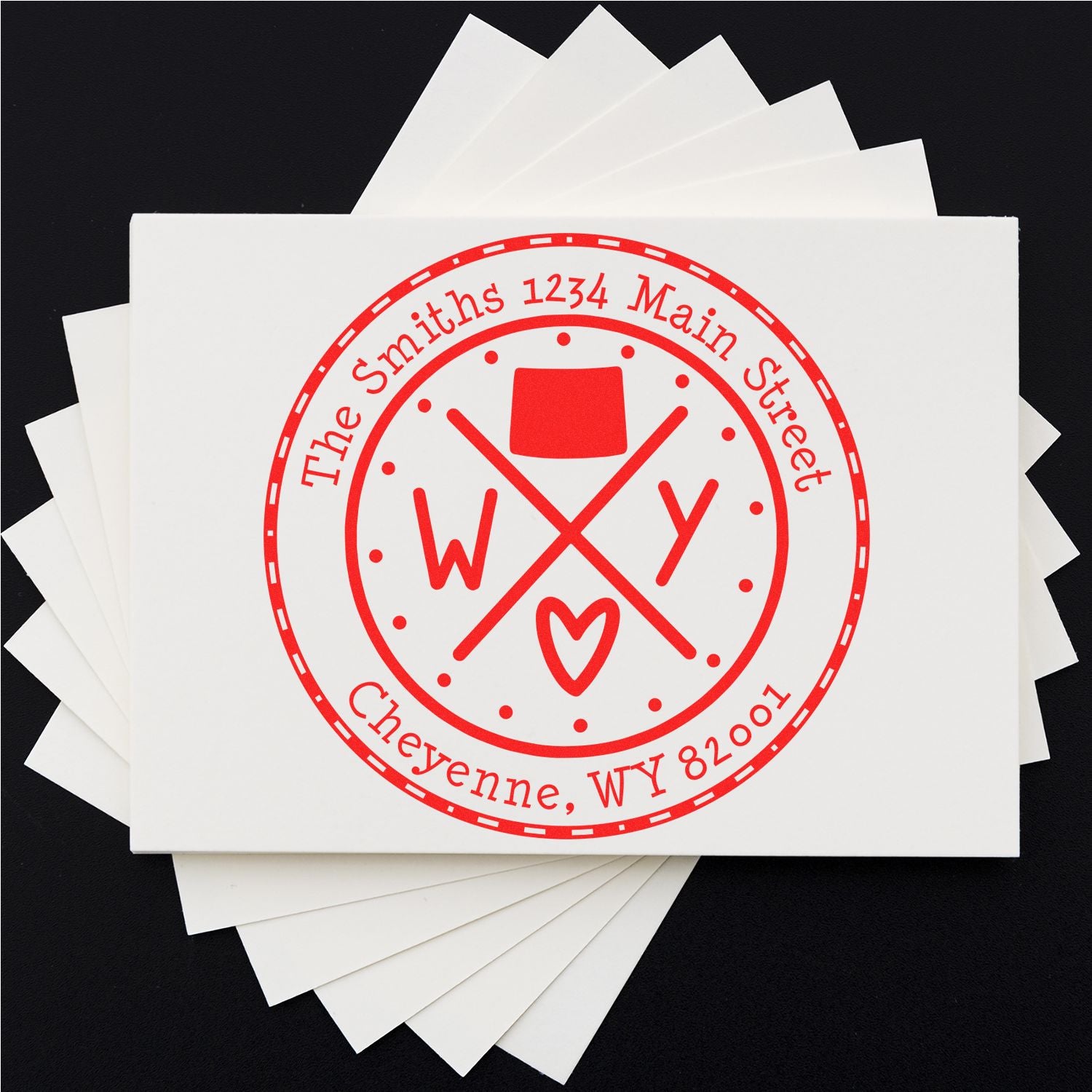 Self-Inking Round Wyoming State Cross Customized New Home Address Rubber Stamp - Engineer Seal Stamps