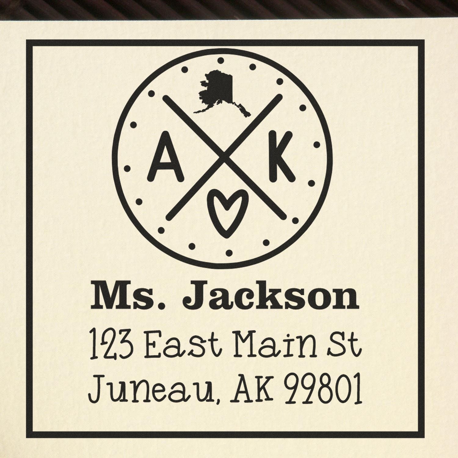 Wood Handle Alaska State Cross Customized Mailing Address Stamper - Engineer Seal Stamps