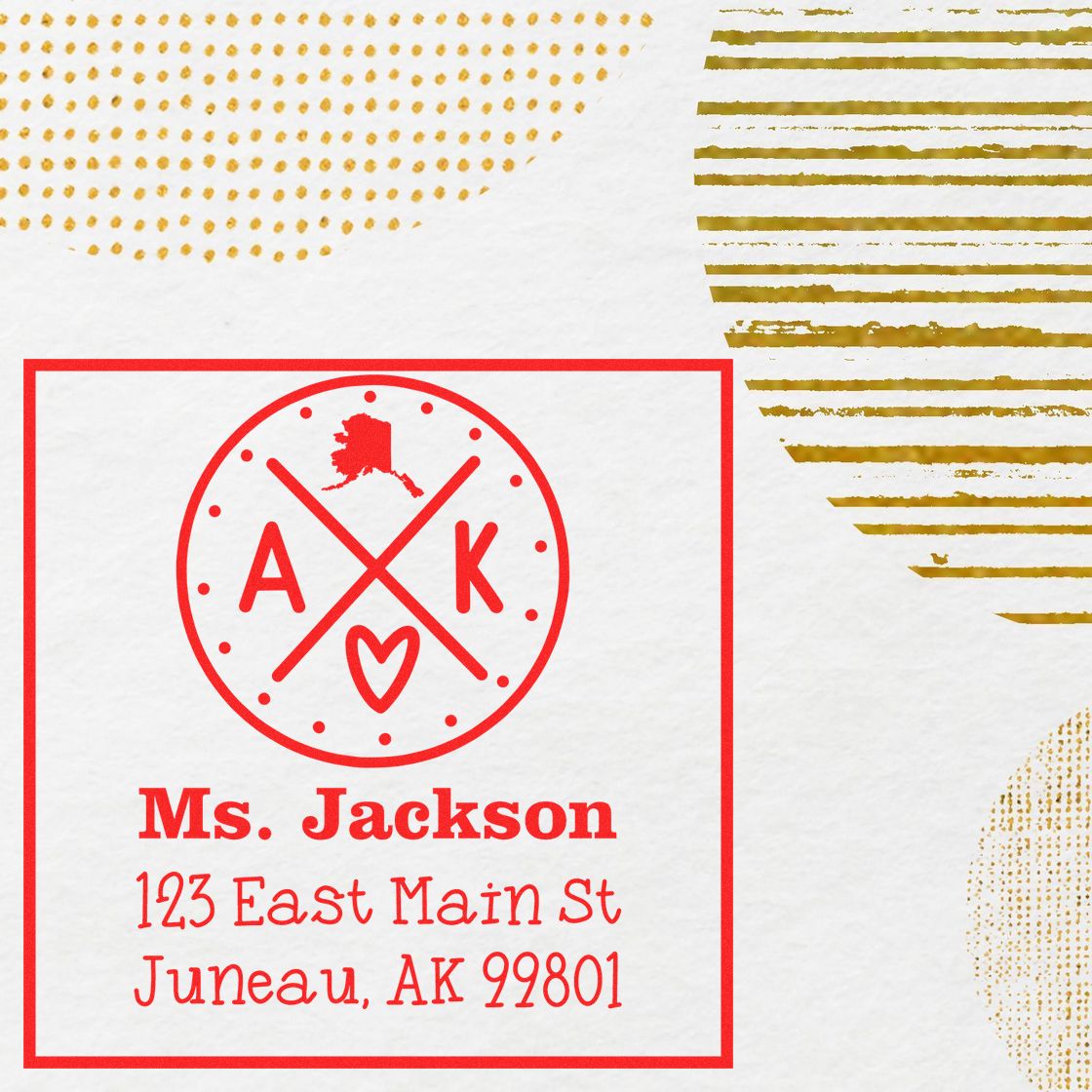 Wood Handle Alaska State Cross Customized Mailing Address Stamper - Engineer Seal Stamps