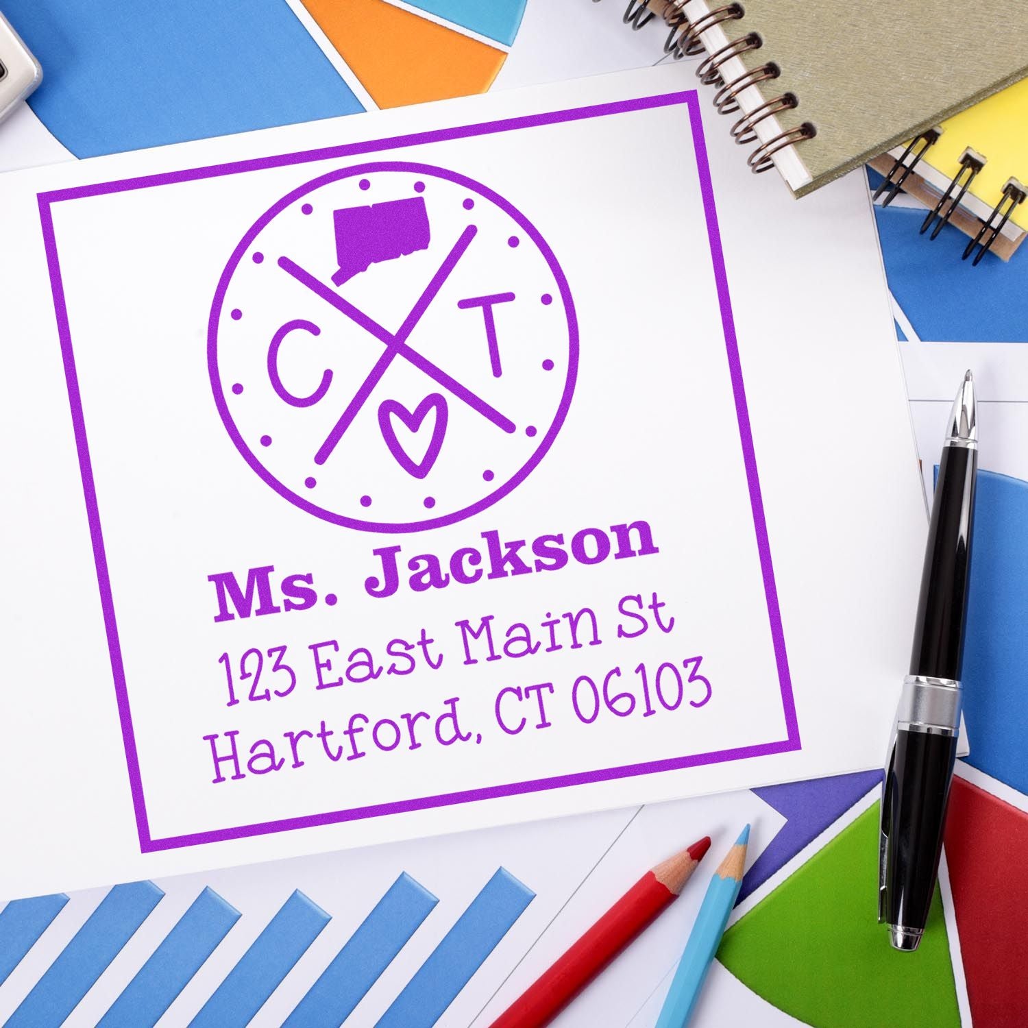 PSI Pre-Inked Connecticut State Cross Customizable Name and Address Stamper - Engineer Seal Stamps