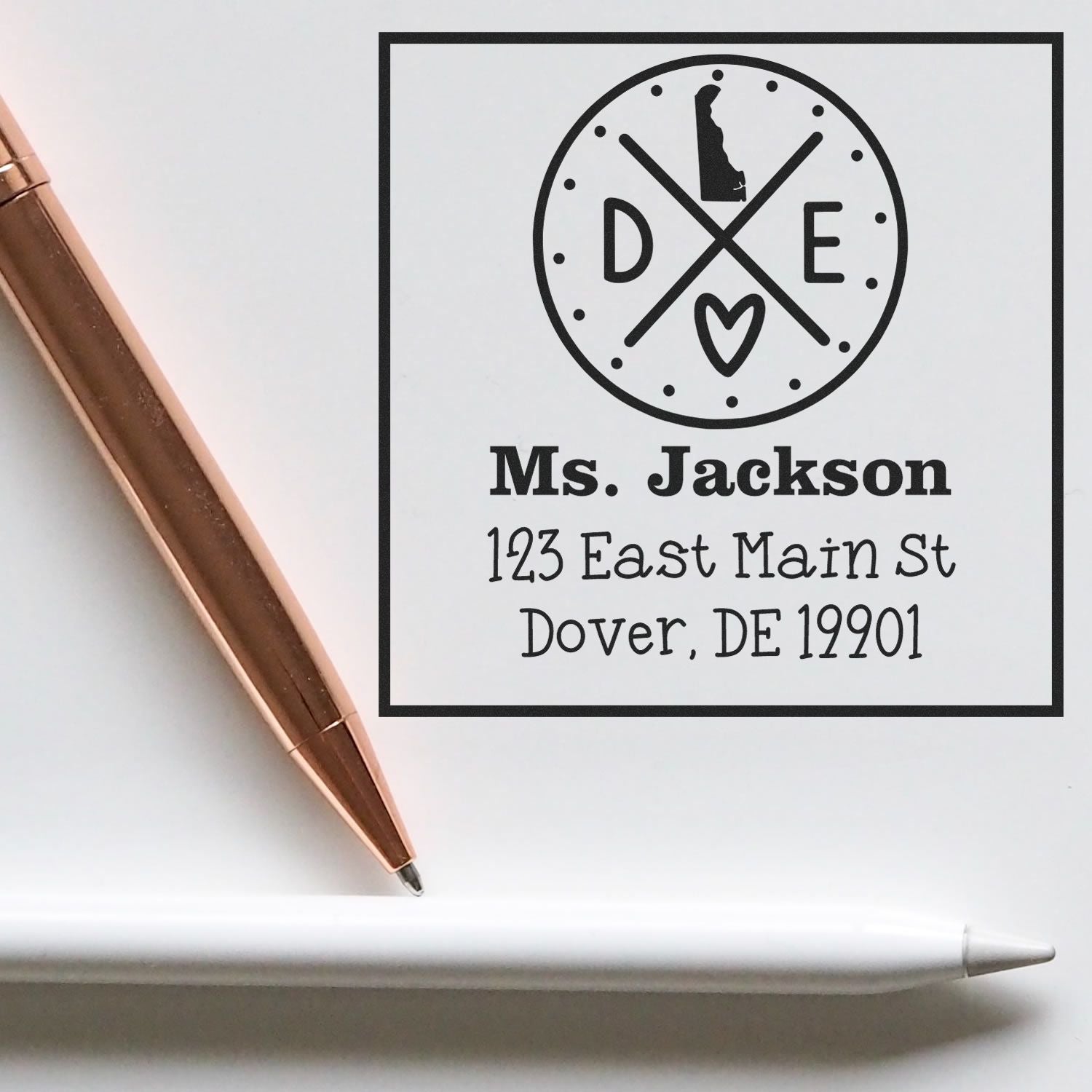 PSI Pre-Inked Delaware State Cross Customizable Name and Address Rubber Stamp - Engineer Seal Stamps