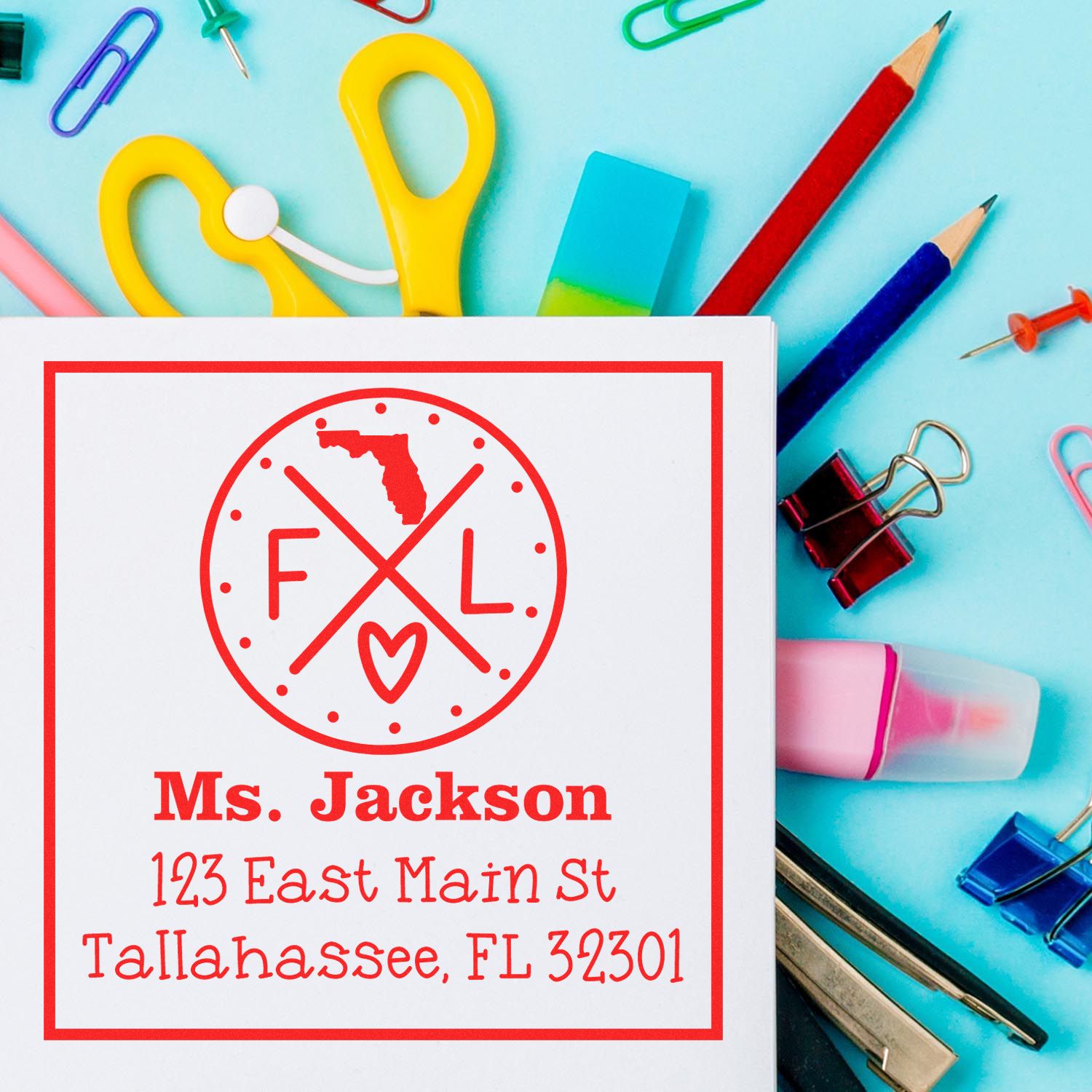 Wood Handle Florida State Cross Customized New Address Rubber Stamp - Engineer Seal Stamps