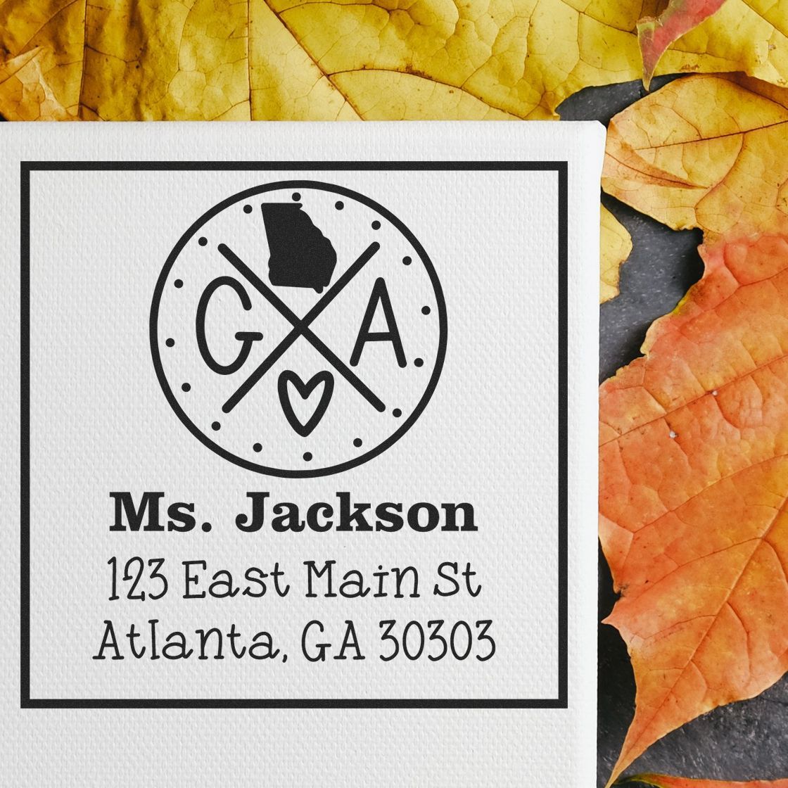 Wood Handle Georgia State Cross Customized Home Address for Envelopes Stamp - Engineer Seal Stamps