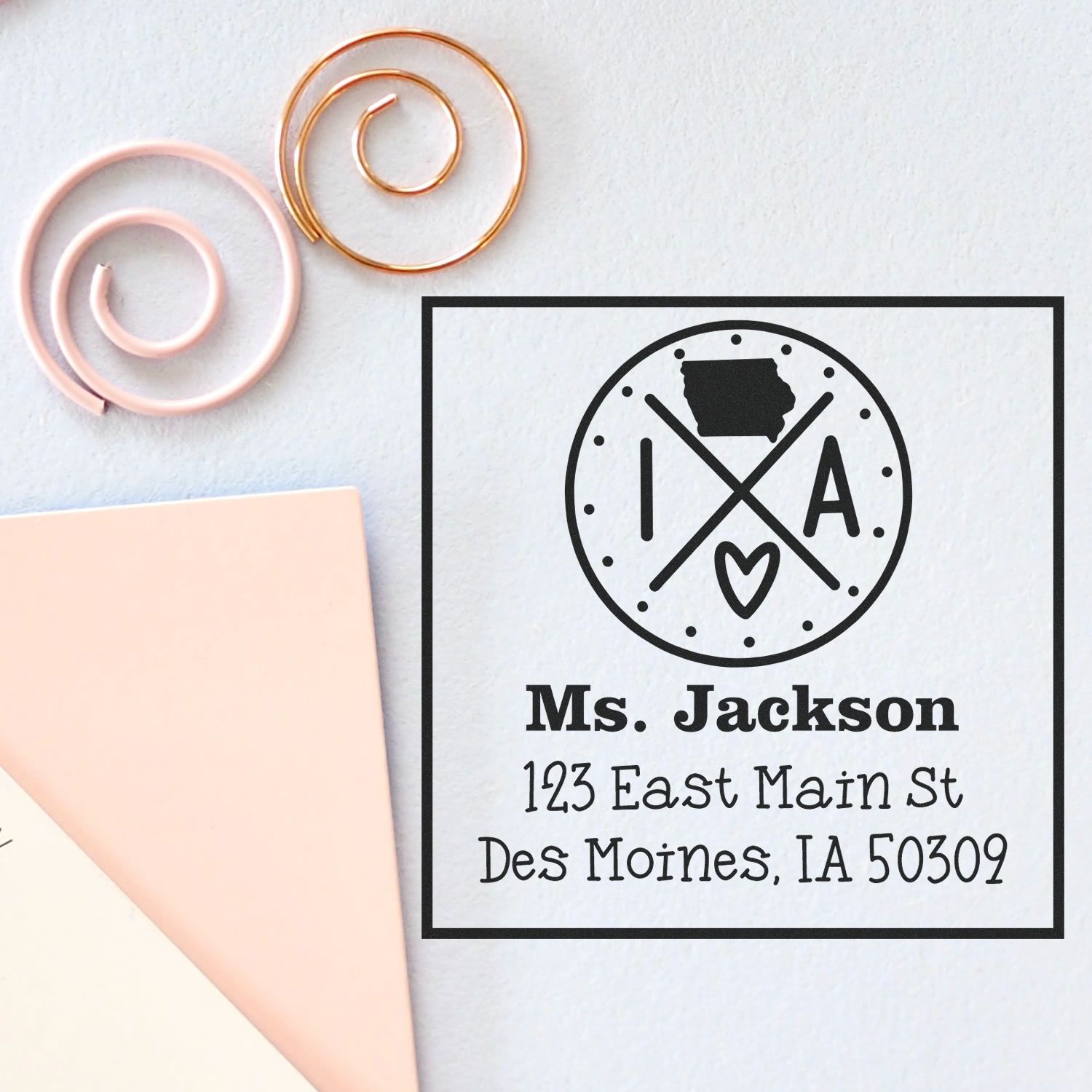 Wood Handle Iowa State Cross Customized Address Label Rubber Stamp - Engineer Seal Stamps