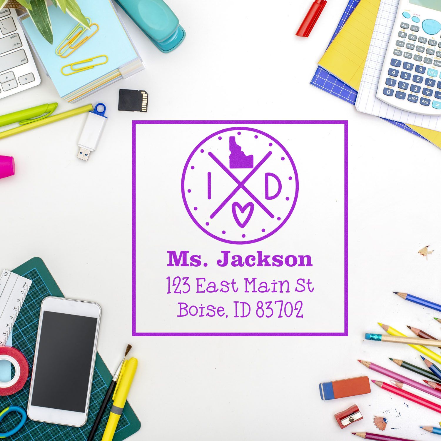 Wood Handle Idaho State Cross Customized Home Address for Envelopes Rubber Stamp - Engineer Seal Stamps