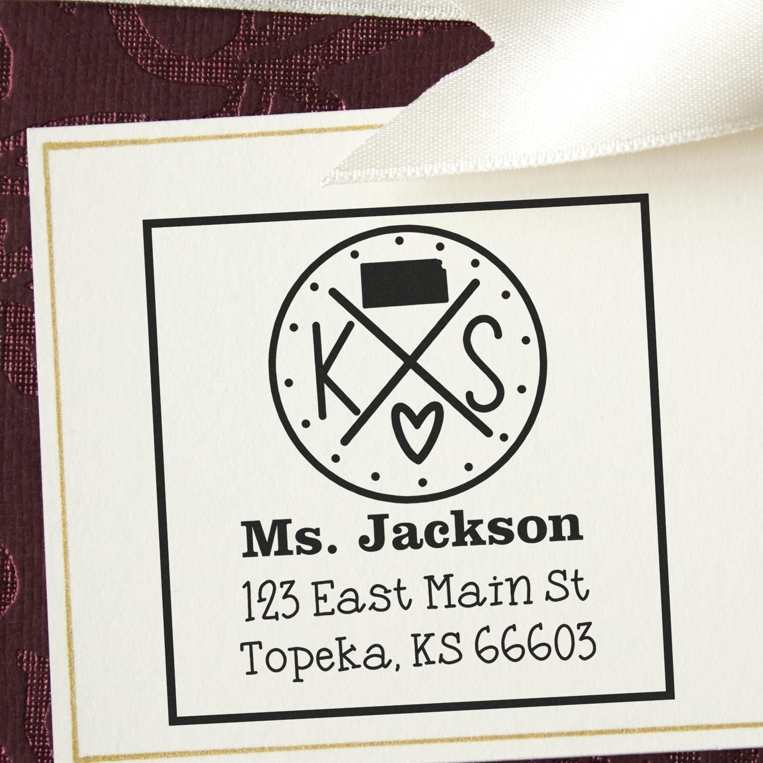 Wood Handle Kansas State Cross Customizable Address Stamp - Engineer Seal Stamps