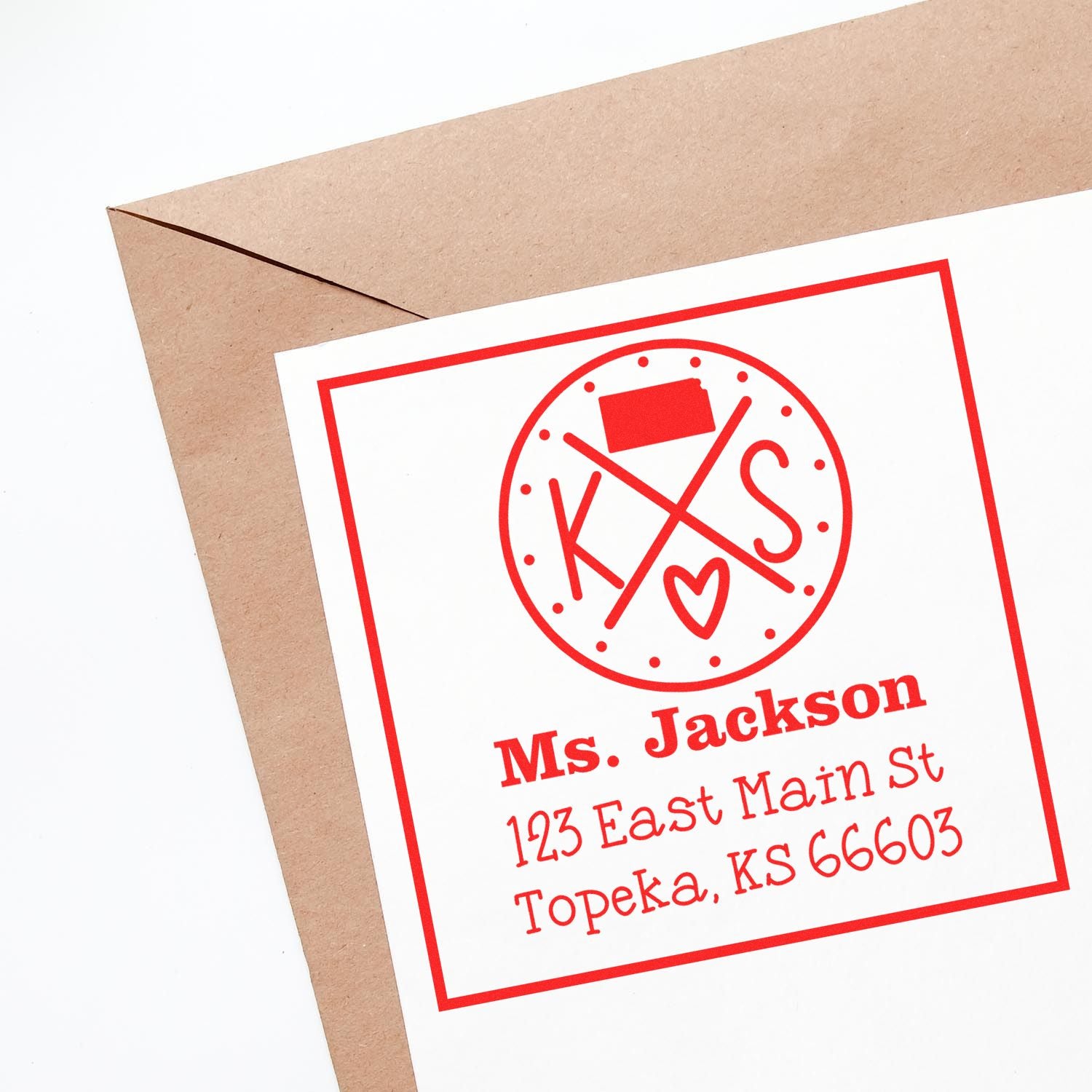 Self-Inking Kansas State Cross Customizable Name and Address Rubber Stamp - Engineer Seal Stamps