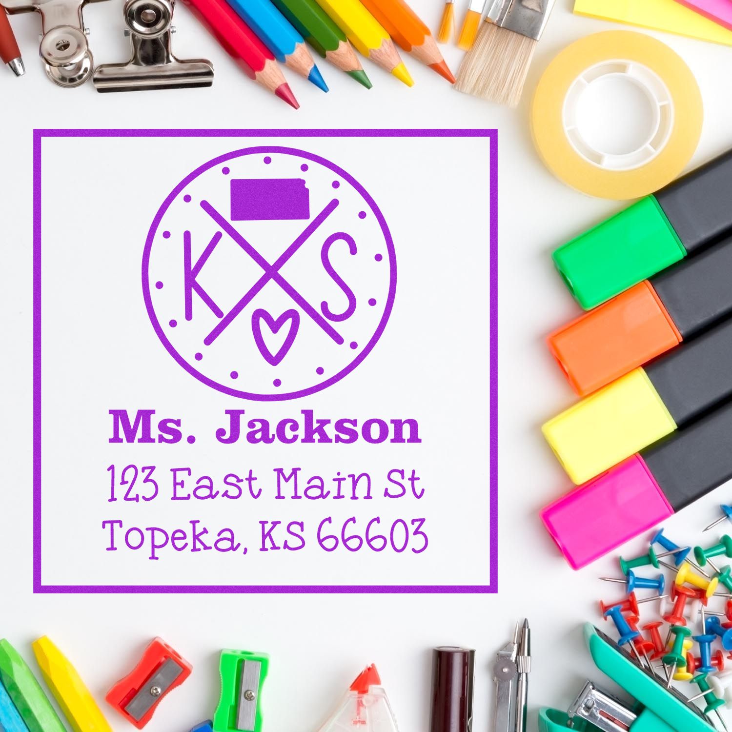Slim Kansas State Cross Customizable Mailing Address Stamp - Engineer Seal Stamps