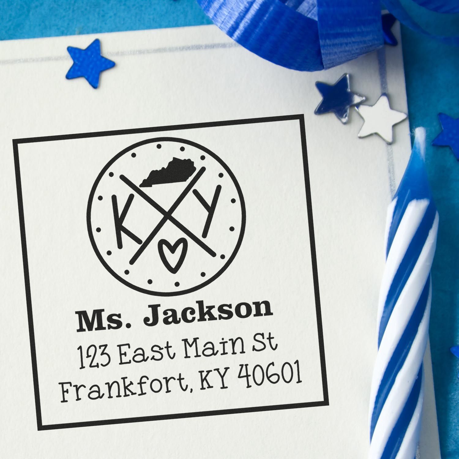 Wood Handle Kentucky State Cross Customizable Address Stamper - Engineer Seal Stamps